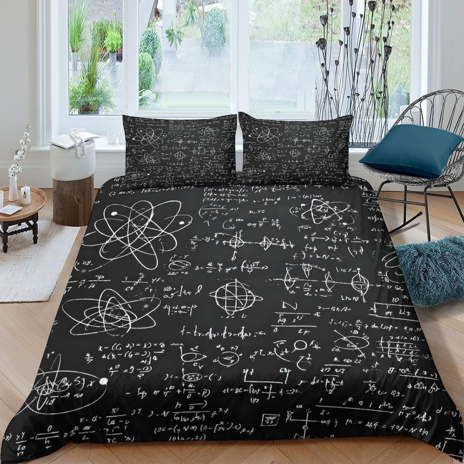 Ctjqhvkz Style-4 3D Printed Formula Chalkboard Fitted Sheet Microfiber Soft Math Equations Bed Cover For Bedroom Dorm Mattress Protection Single（135X200cm）
