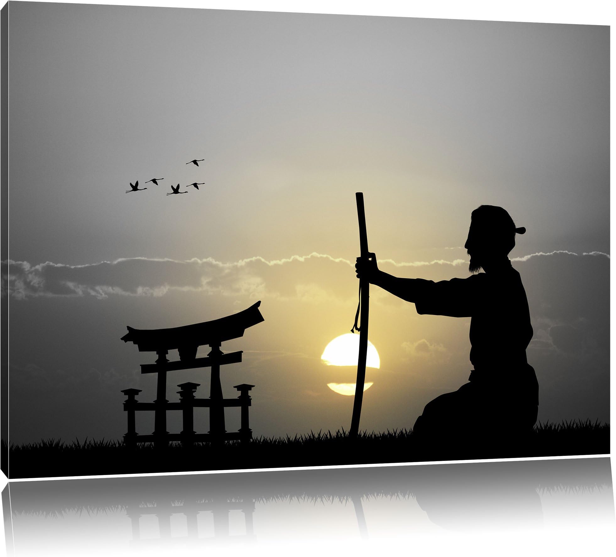 Pixxprint Samurai Master before horizon 80x60cm canvas art print XXL mural