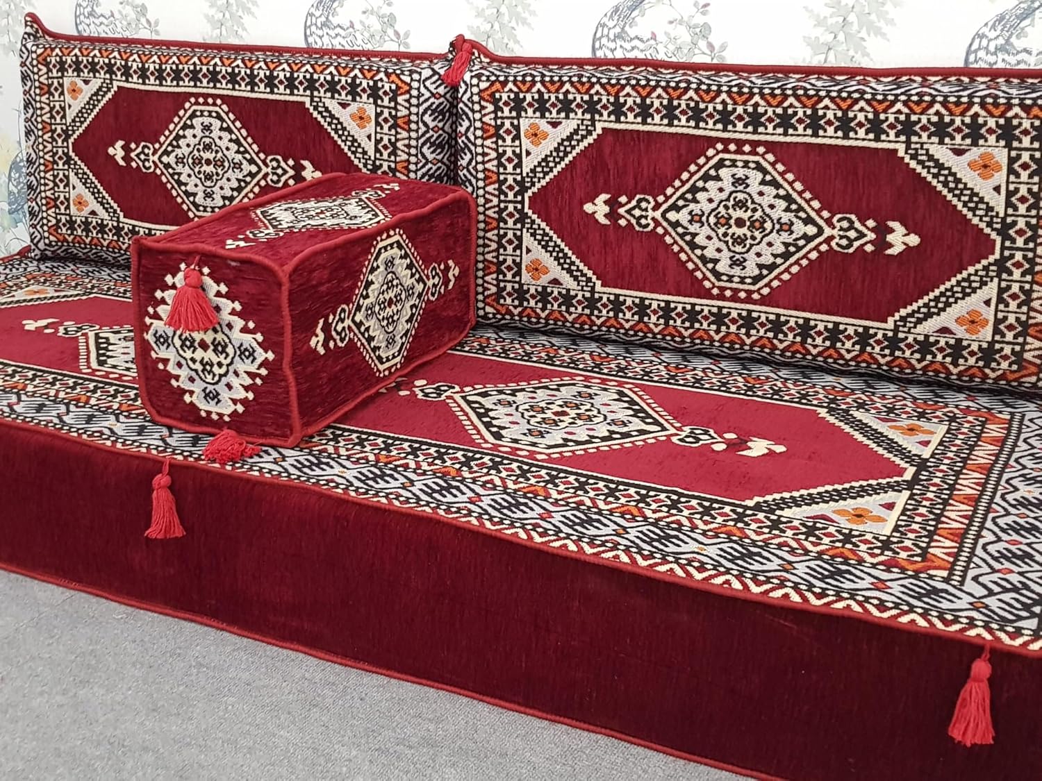 Floor Sofa - Foam Filled 8" Inches Thick Floor Cushion & Pillow - Floor Seating Sofa,for Home, Apartment, Dorm, Bonus Room, Compact Spaces w/Chaise Lounge(RED)