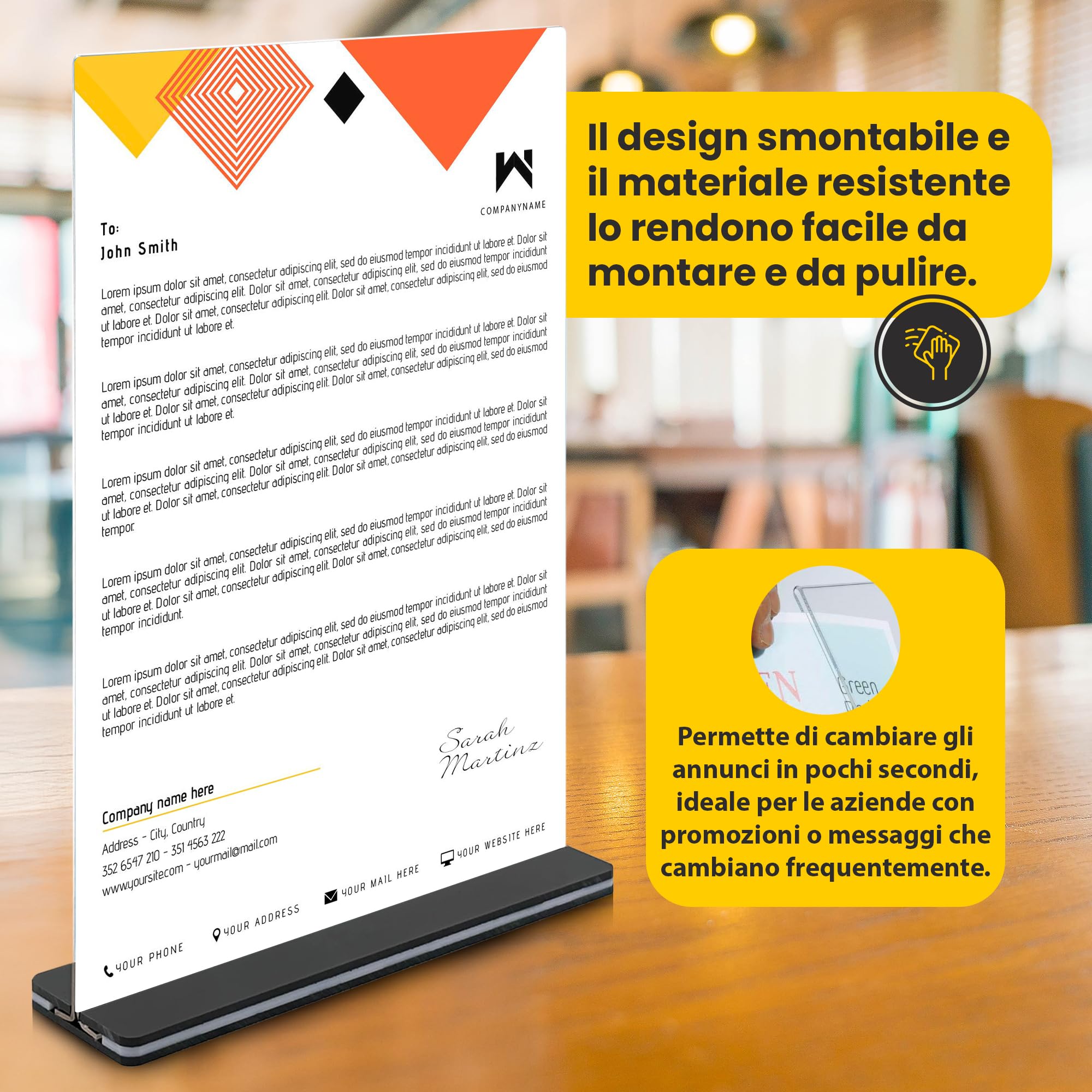 GOYAPRINT Portacartello in Acrilico A4 Pack 10 per Menu e Pubblicità - Espositore Trasparente da Tavolo per Cartelli, Brochure e Volantini - Porta Menu per Ristoranti, Uffici, Hotel ed Eventi (10, A4)