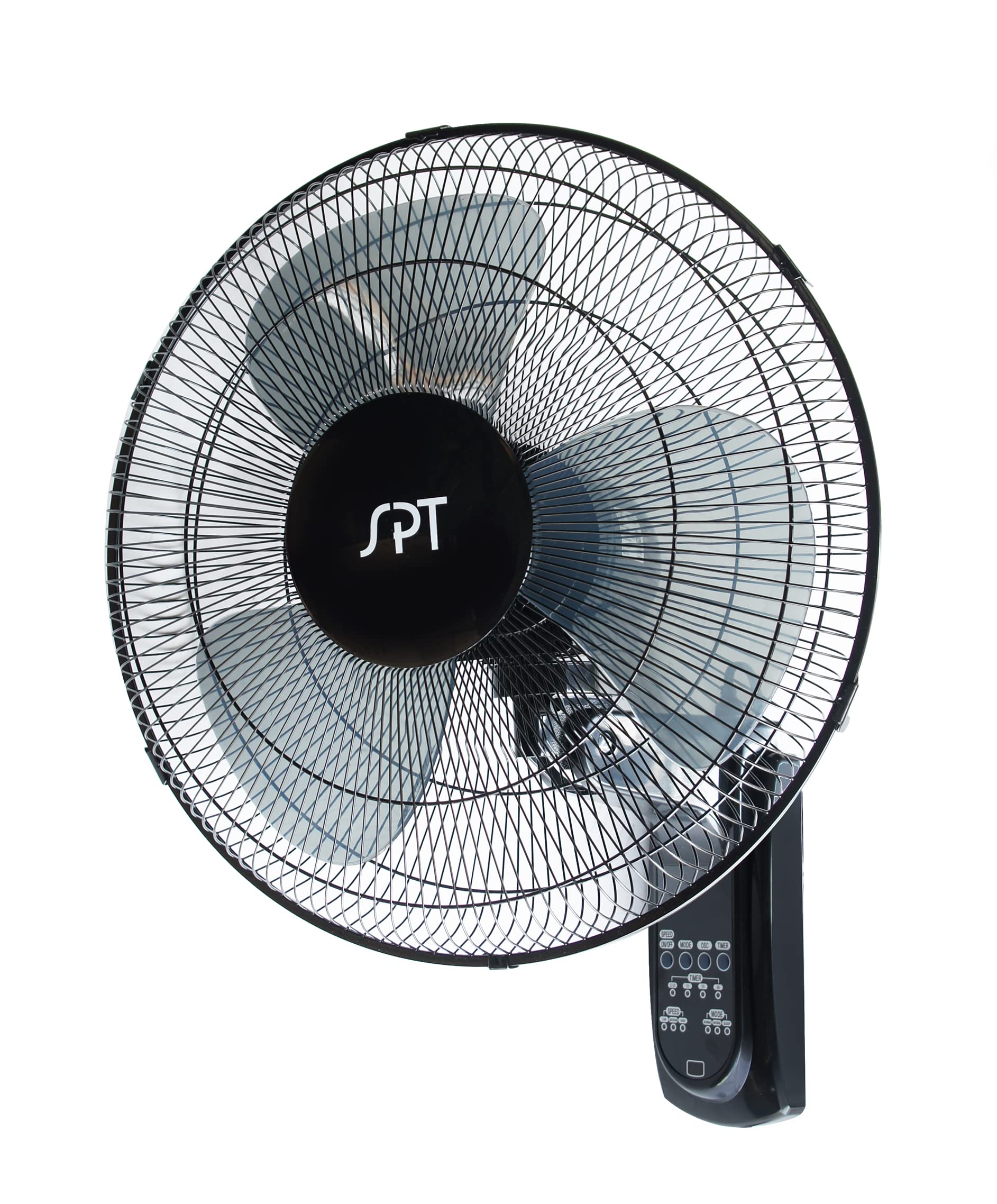 SPT SF-16W90 Ventilador de pared de 16 pulgadas en negro con control remoto, oscilación y temporizador (eléctrico con cable)