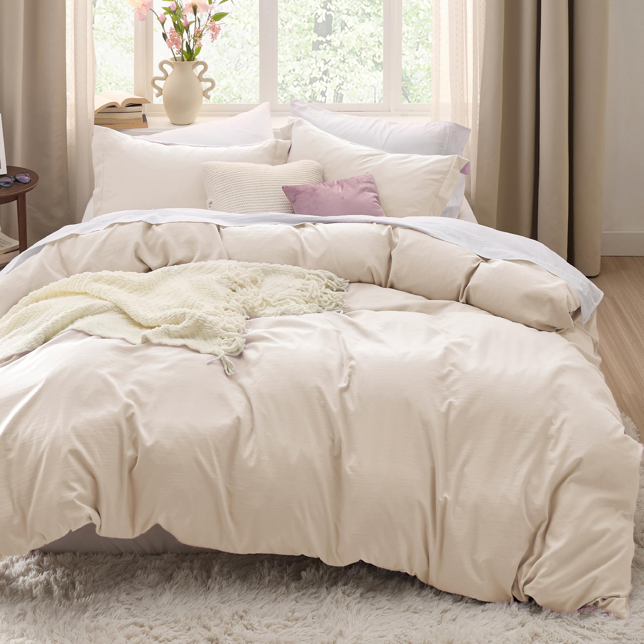 Bedsure Cream Queen Duvet Cover in soft prewashed microfiber