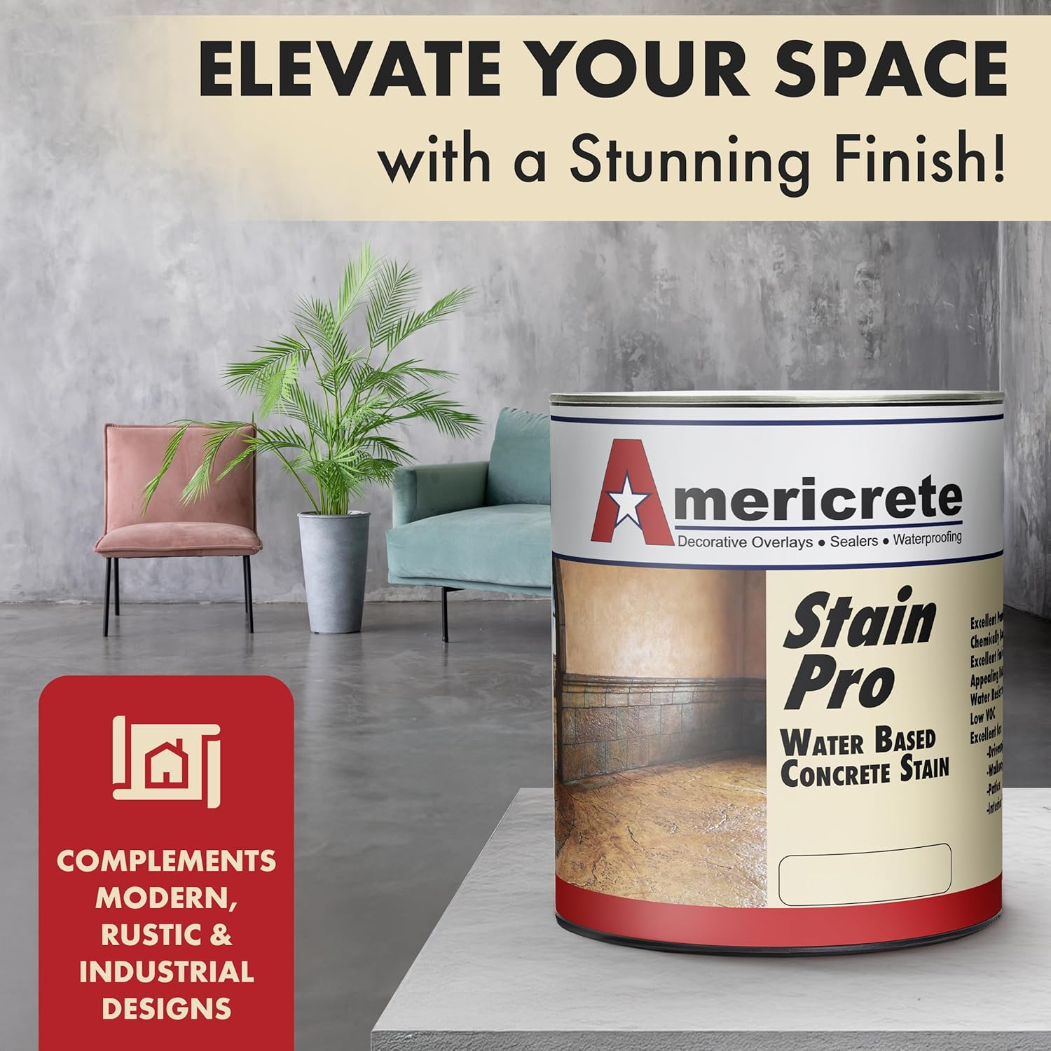Concrete Stain - Driftwood - Semi-Opaque Topical Stain for Wood, Concrete, Stone, Tile, Decks, Floors, Cement, Porches, and More - Decorative Color Stains (1 Gallon)