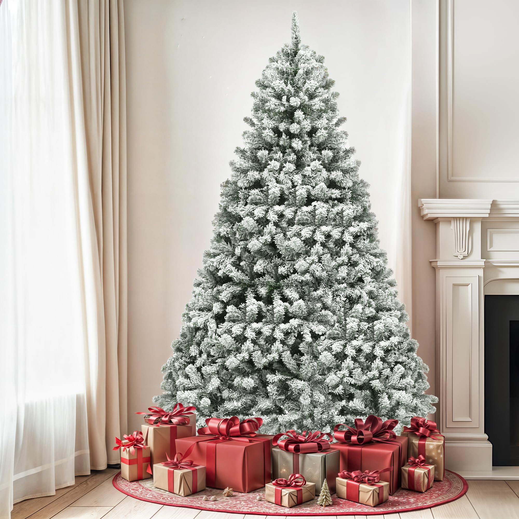 YITAHOME 6ft/1.8m Full Snow Flocked Artificial Christmas Tree, 880 Tips