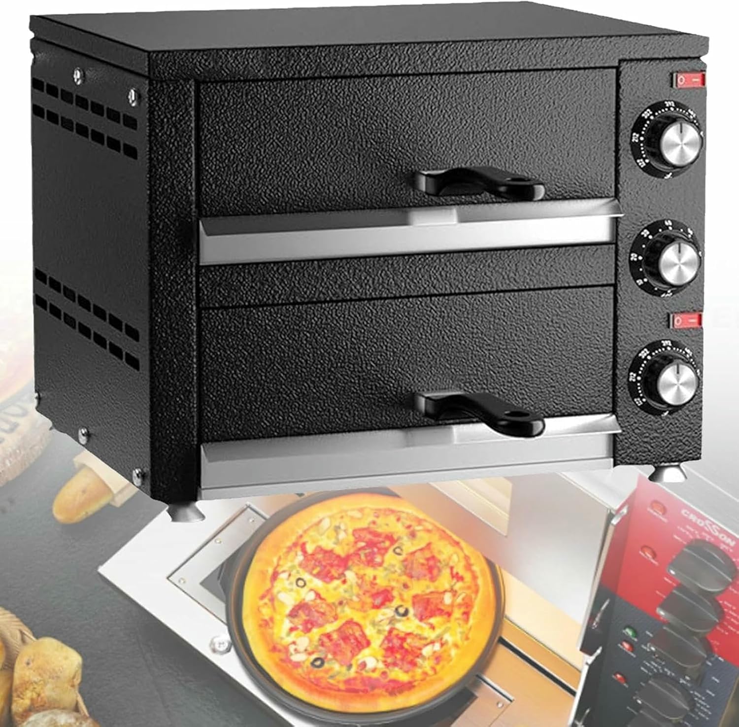 Commercial Pizza Oven,Countertop Multipurpose Electric Pizza Oven Indoor, Stainless Steel Pizza with Timer