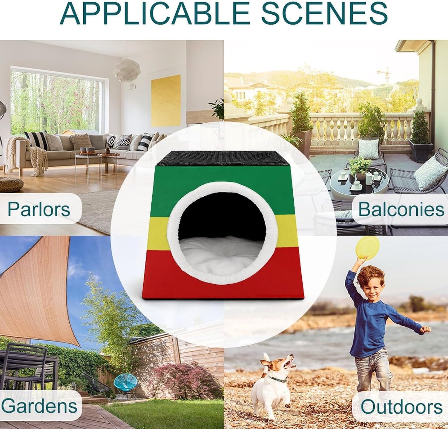 Generic Jamaica Rasta Lion Flag Cat House for Indoor with Spacious Cat Nest, style-41