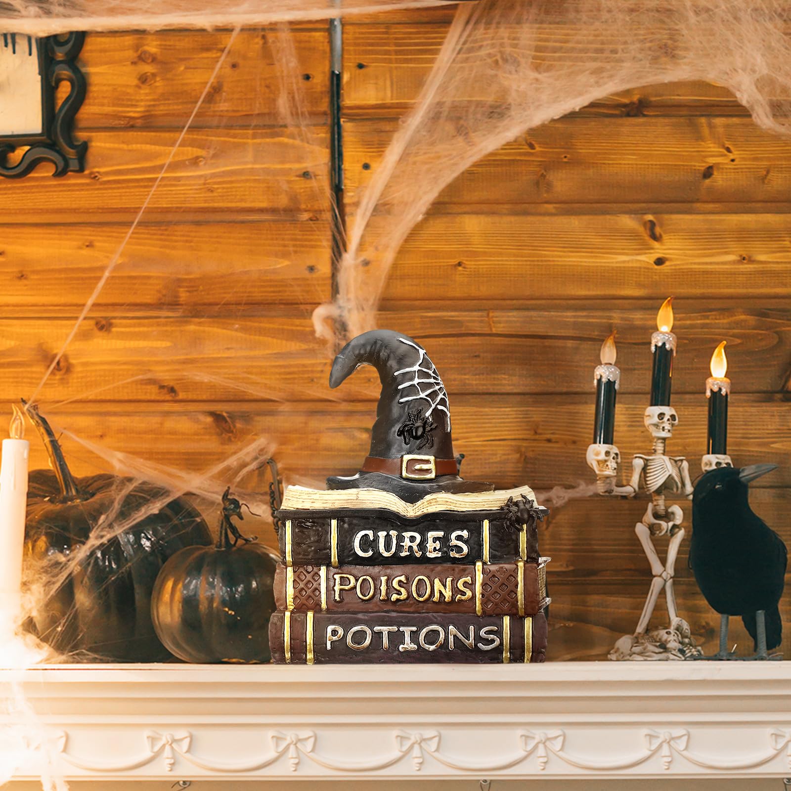 Britimes Halloween Deko-Set – Hexenhut & Monsterauge, Holz, Für Tisch & Regal, Rustikale Innen-Deko