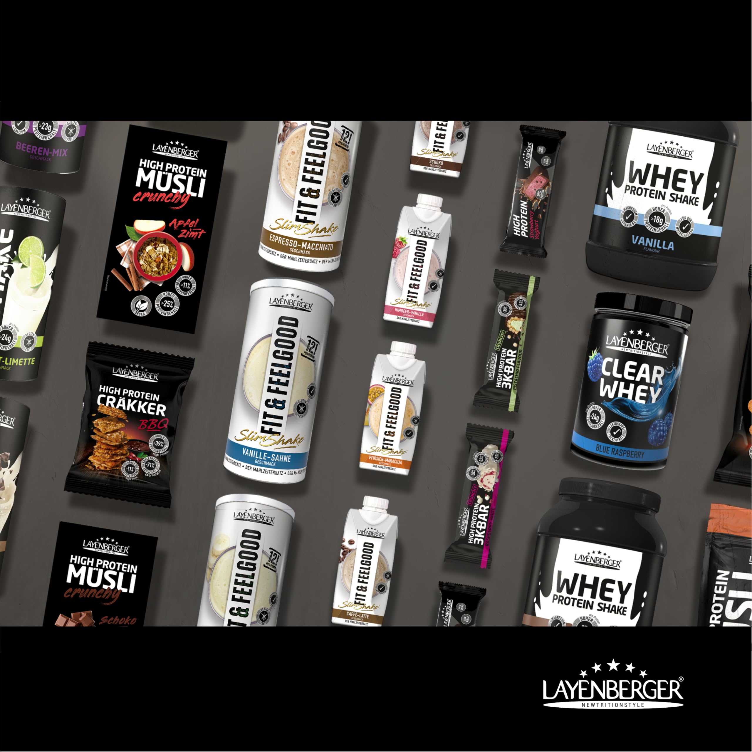 Layenberger Abnehm-Paket Premium - 23er Mix aus Fit&Feelgood Powder (6x 396 g) und Fixfertig (16x 330 ml) für kalorienarmen Mahlzeitersatz - mit Shaker