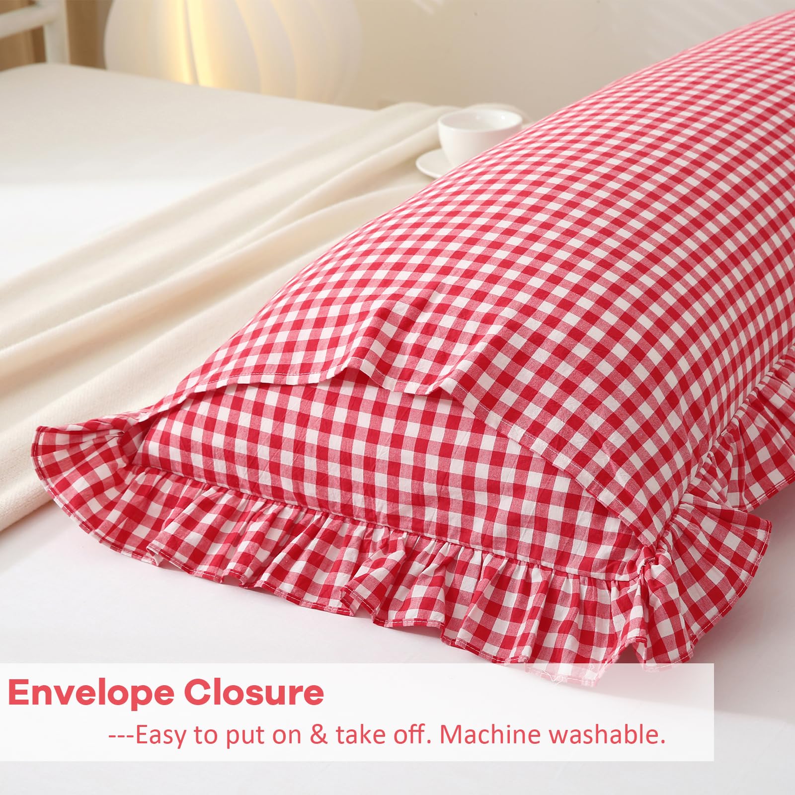 Amazon.com: K MASANIJI Red White Plaid Gingham Body Pillow Cover