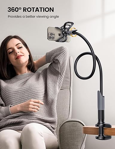 Miniatura 3 de Lamicall - Soporte para teléfono para cama con cuello de cisne y clip de abrazadera para teléfono celular para escritorio cabecero flexible con