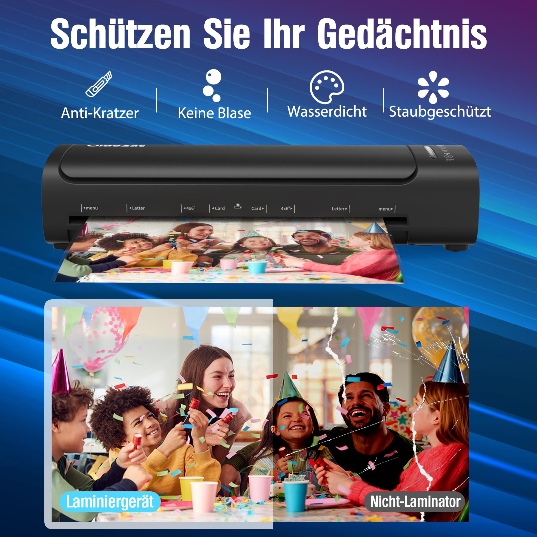 A3 Laminiergerät, 9 in 1 Heiß&Kalt Laminator mit 52 Laminierfolien | Auto Feed und 2-Rollen-System,Anti-Warp-Technologie sowie ABS Anti-Stau für Dokumente, Fotos und Bastelarbeiten
