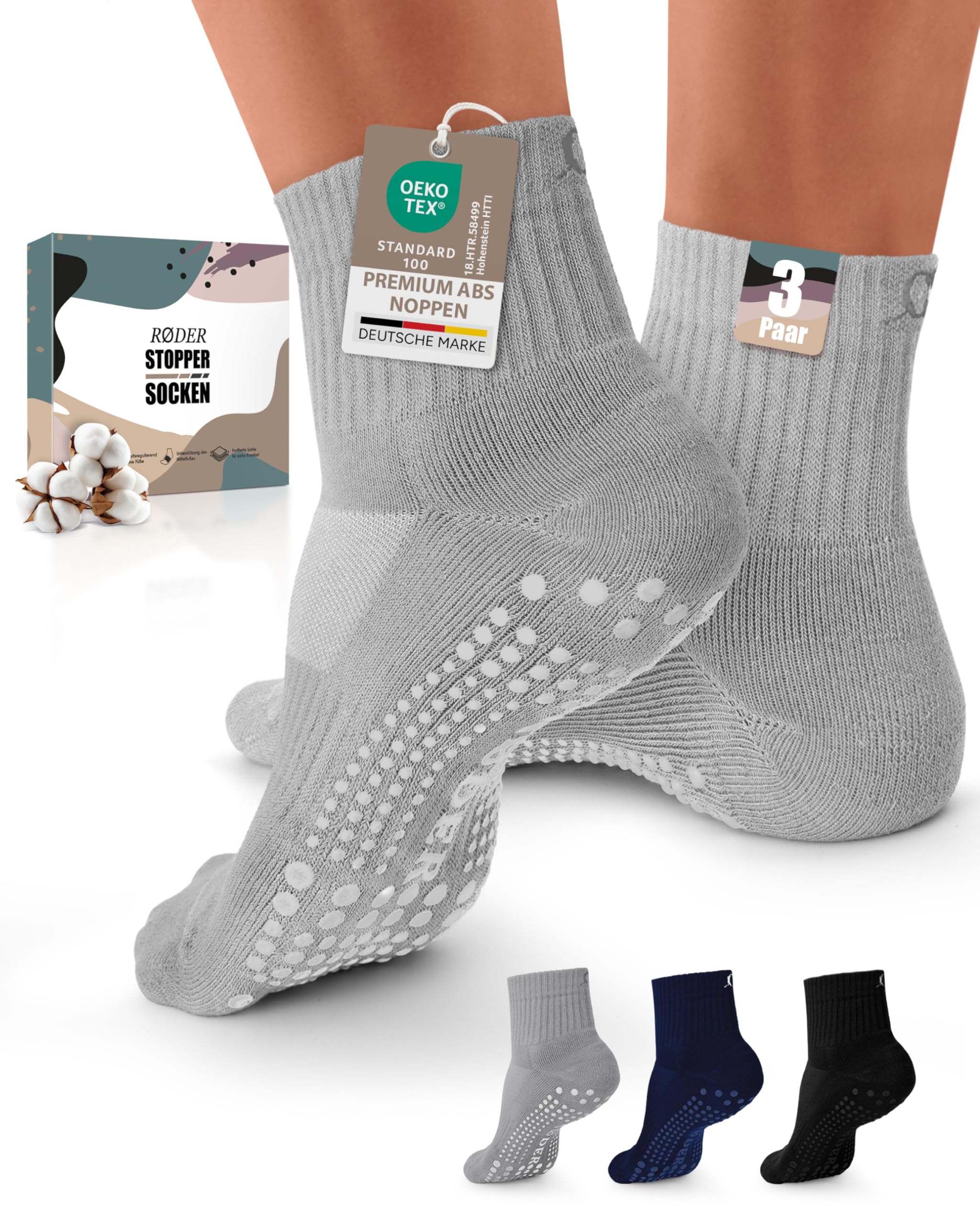 3 Paar Pilates Socken Quarter – knöchelhohe ABS-Stoppersocken mit rutschfestem Grip für Pilatesgerät & Matte – atmungsaktiv & bequem – Damen & Herren – Größen 35–50