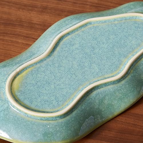 Miniatura 8 de VOMANA Bandeja decorativa de cerámica pequeña, bandeja de baratijas verde, soporte para platos de hojas, cuenco decorativo para anillos de joyería,