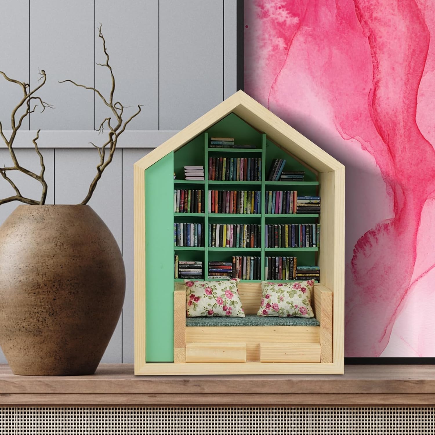 Anxiety Bookshelf – Complete with 300pcs Mini Books Display for Stress Relief and Fun Decor,Perfect Decorative Miniature Library,Creative Gift for Adults,Kids,Teachers,and Book Lovers