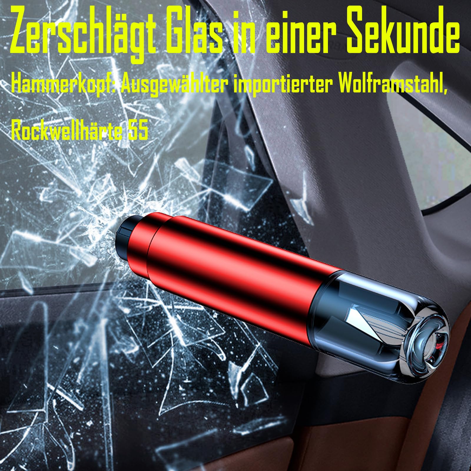 2-In-1 Notfallhammer Auto mit Gurtschneider, Kompakt & Federunterstützt, Autoscheiben Sofort Zertrümmern Und Sicherheitsgurte Durchtrennen – Halterung für Alle Fahrzeugtypen Geeignet (4pcs)