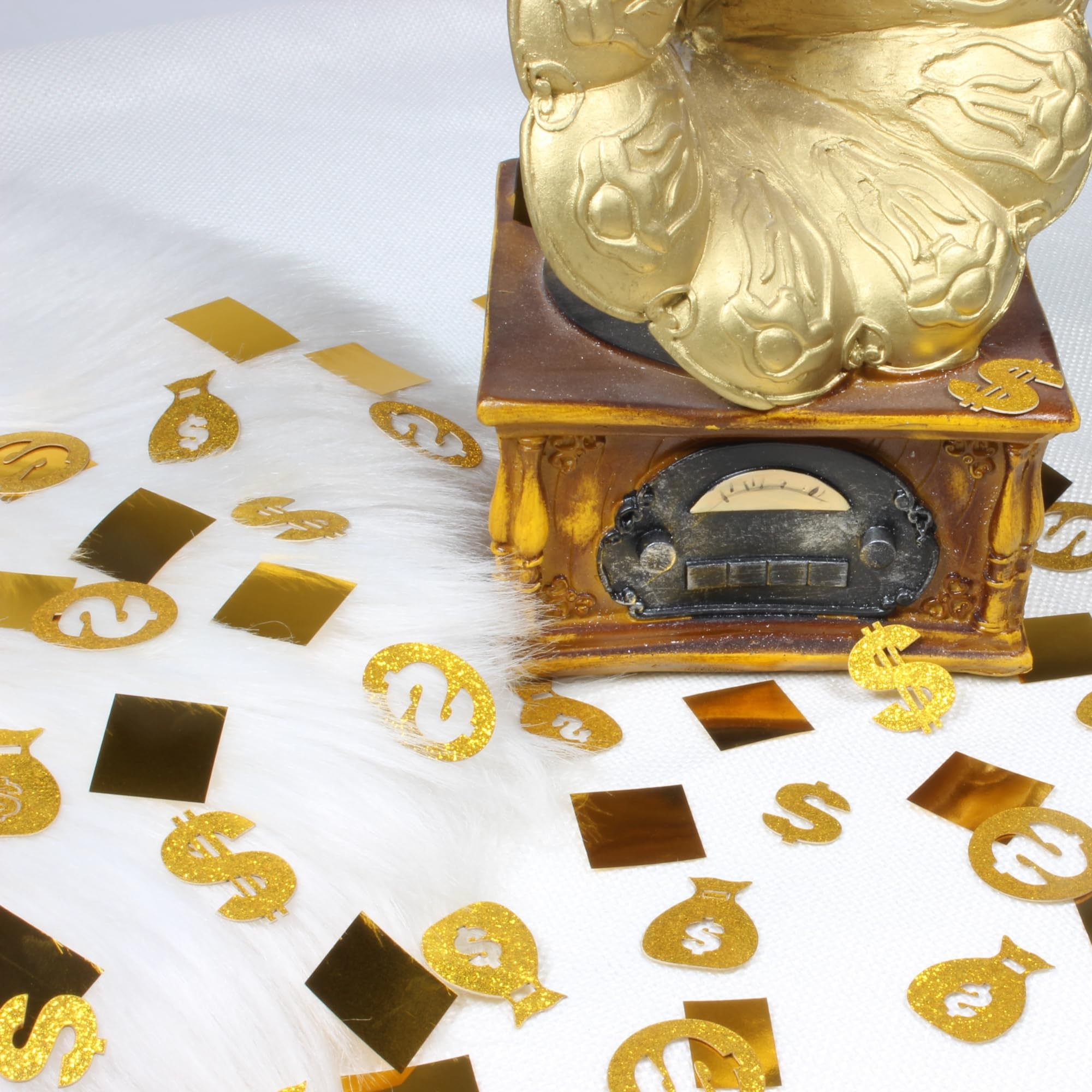 Blopee Dollar Sign Money Confetti, Gold for Casino Theme Party Decorations, 90PCS and 10 Grams of Foil Glitter for Money Themed Party