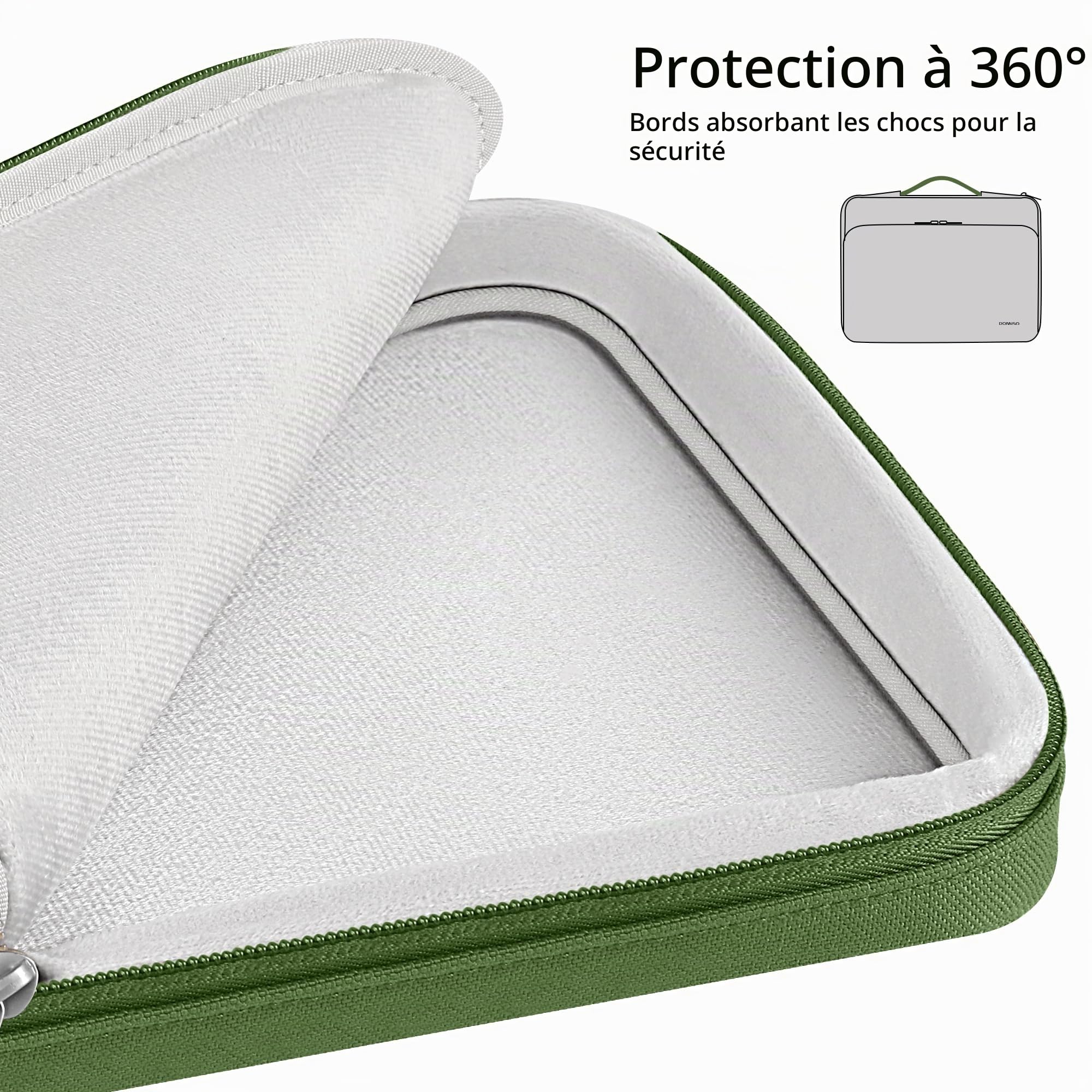 DOMISO Sacoche pour ordinateur portable 14" avec poignée - Compatible avec MacBook Pro 14" et MacBook Air 13" M4/M3/M2/M1 Pro,Vert
