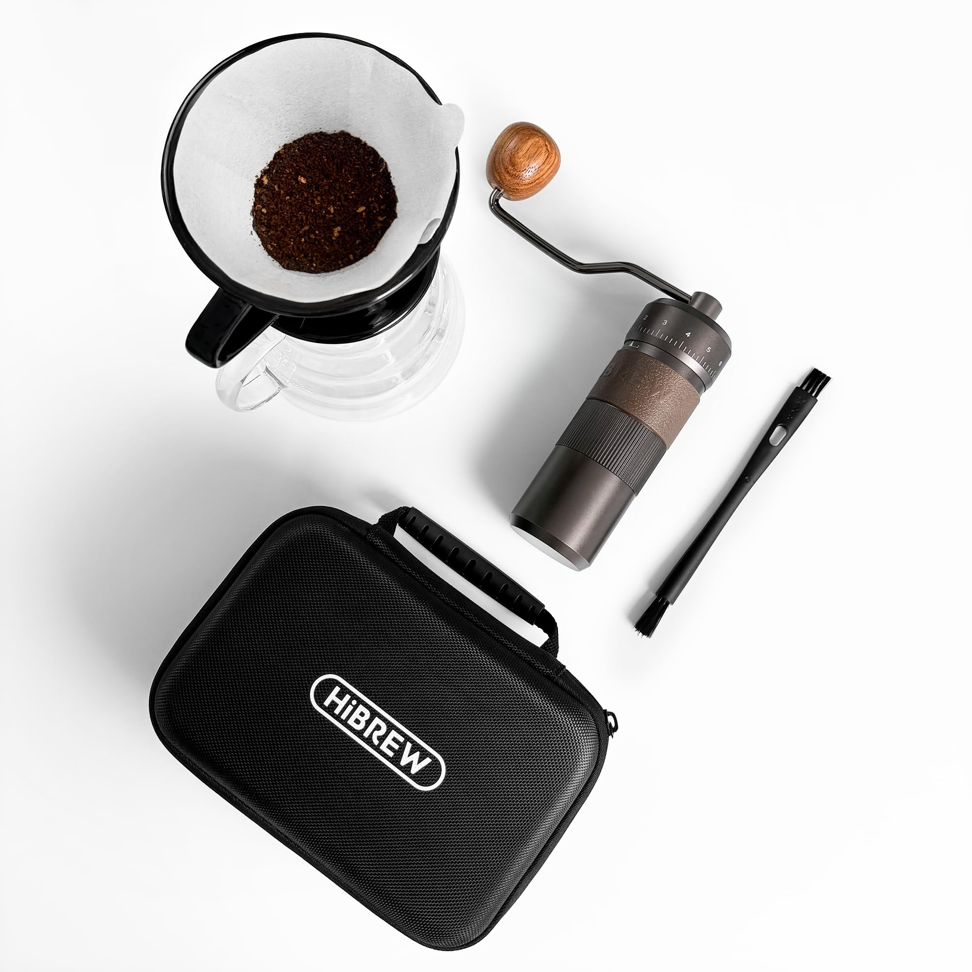 HiBREW G4B - Molinillo de café manual con esfera externa ajustable, molino cónico de aluminio, ajustes numéricos y funda de viaje, molienda gruesa a fina para espresso vertido sobre ollas Moka