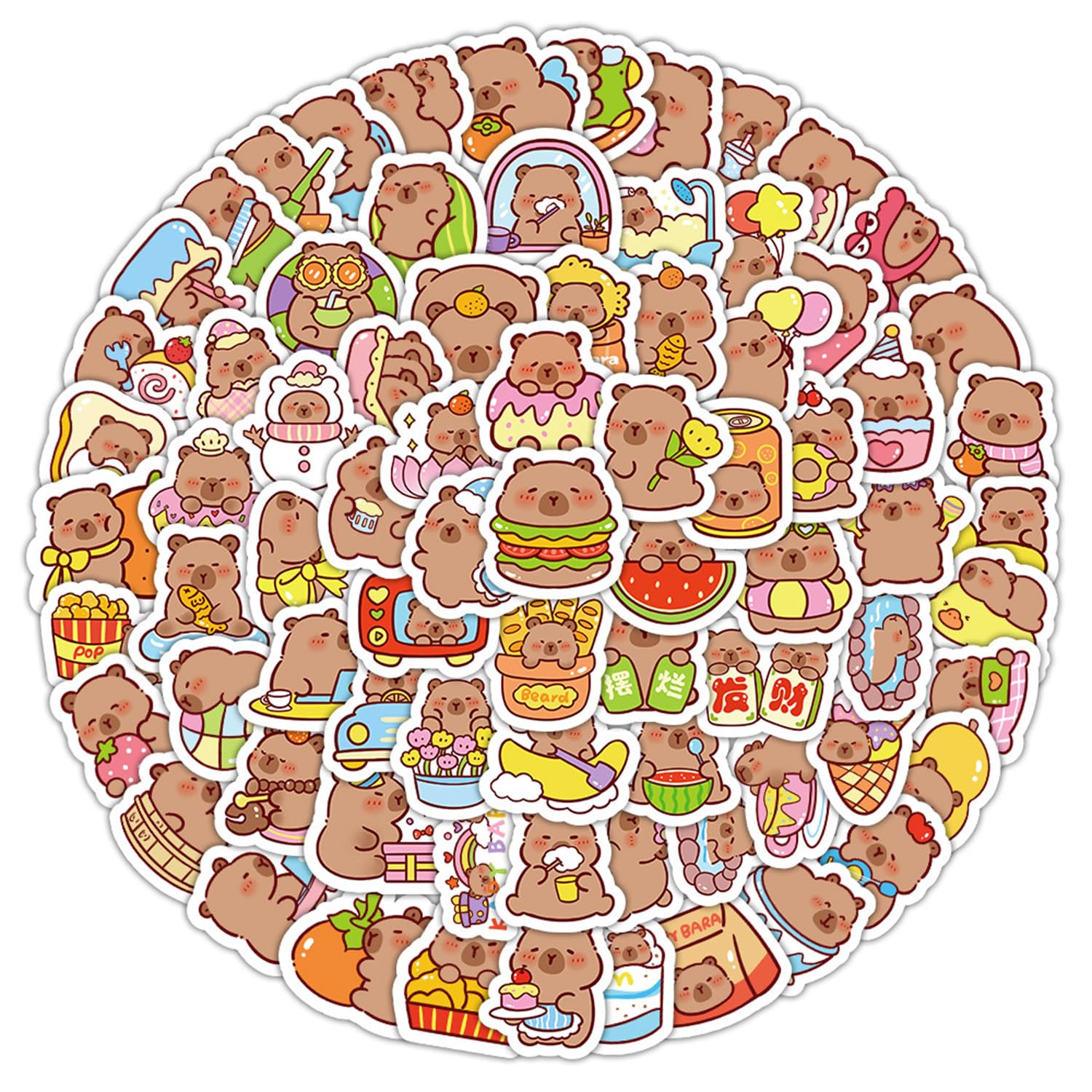 Capybara Stickers,102PCS PVC Self-Adhesive Cute Stickers-Graffiti, Waterproof Kawaii Animal Decals for Laptop Water Bottle Luggage Journal Scrapbook DIY Craft Decorations