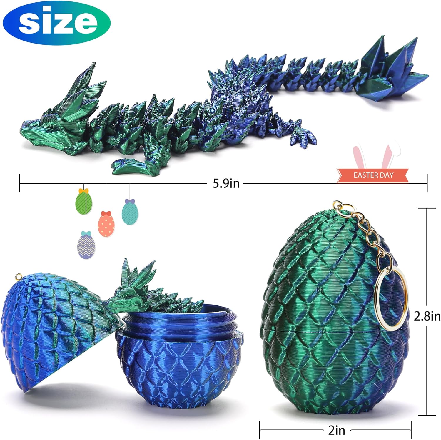 4PCS 3D Printed Dragon Eggs with Dragon Inside, Easter Basket Stuffers for Teens, Easter Gifts for Kids, Easter Basket Filler Ideas, Prefilled Easter Eggs with Toys, Easter Egg Fillers for Boys Girls