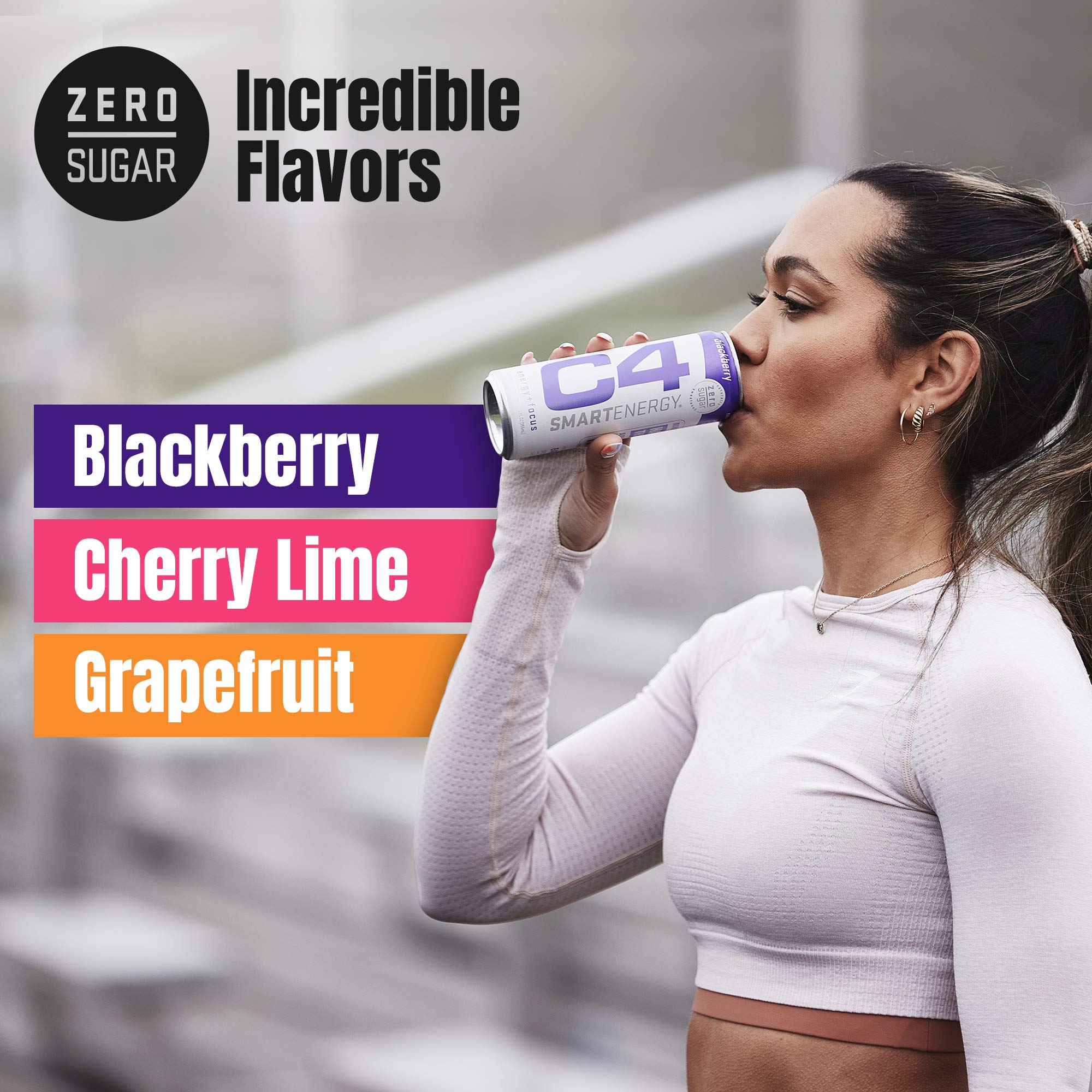 C4 Smart Natural Energy Drinks with Zero Sugar and Zero Calories, Sugar