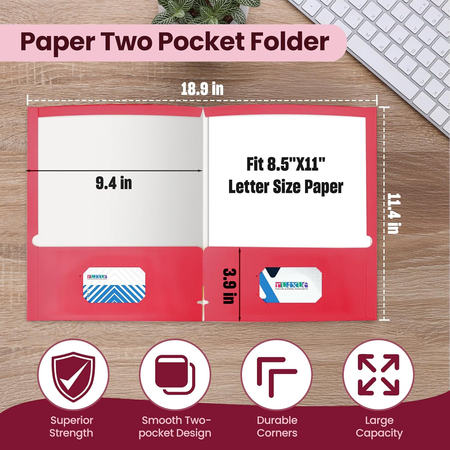 BIBRADAA® 50 Packs Red Folders with Pockets,2 Pocket Folders Surface with Waterproofing,Letter Size,Holds 100 Plus Sheets,for School,Office,Business. (50, Red)