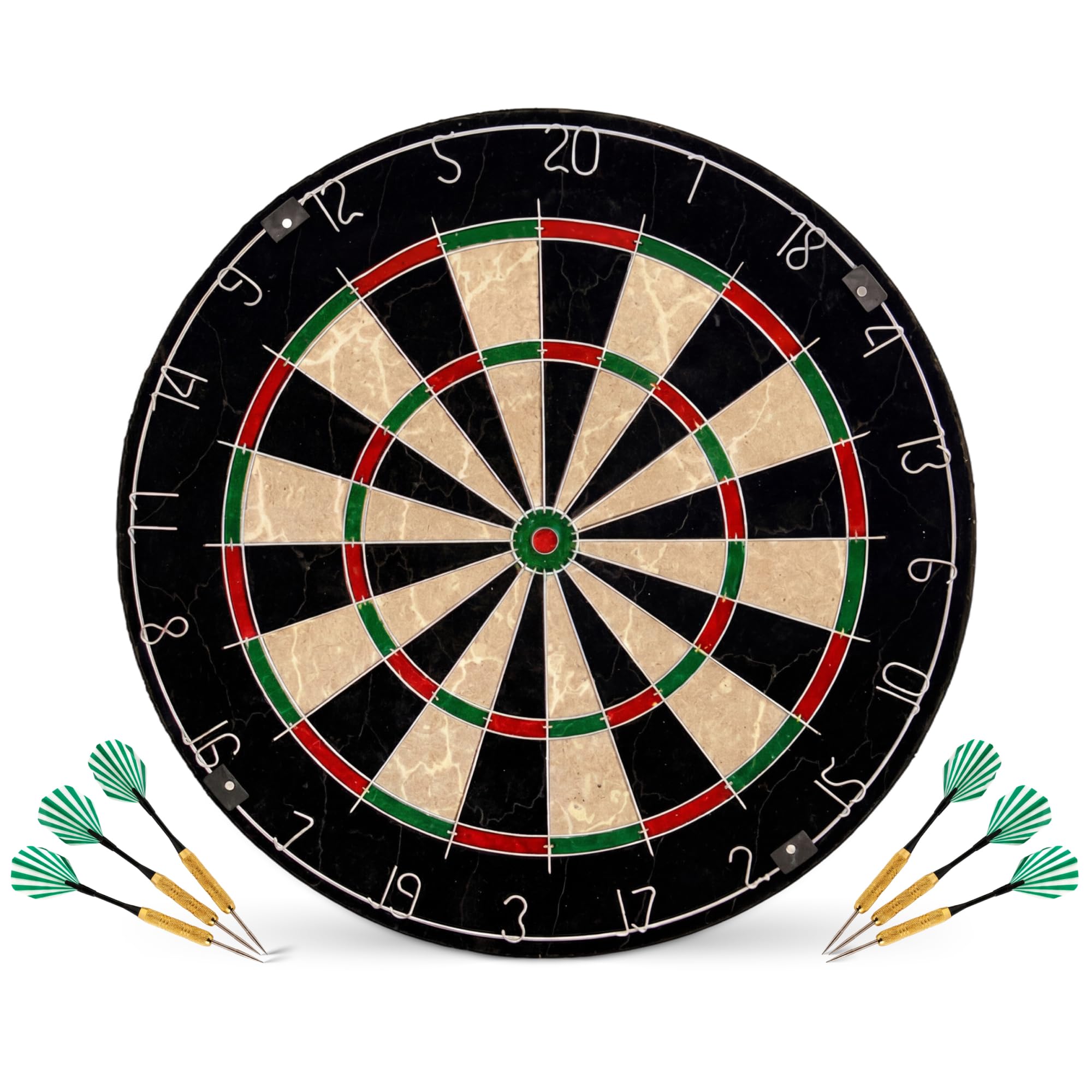 NOVECRAFTO Bristle Dart Board Set - 18” Dartboard with 6 Steel Tip Darts - High-Density Sisal, Rotatable Number Ring, Staple-Less Inner Bullseye - Bristle Dart Board for Home Games & Indoor Practice