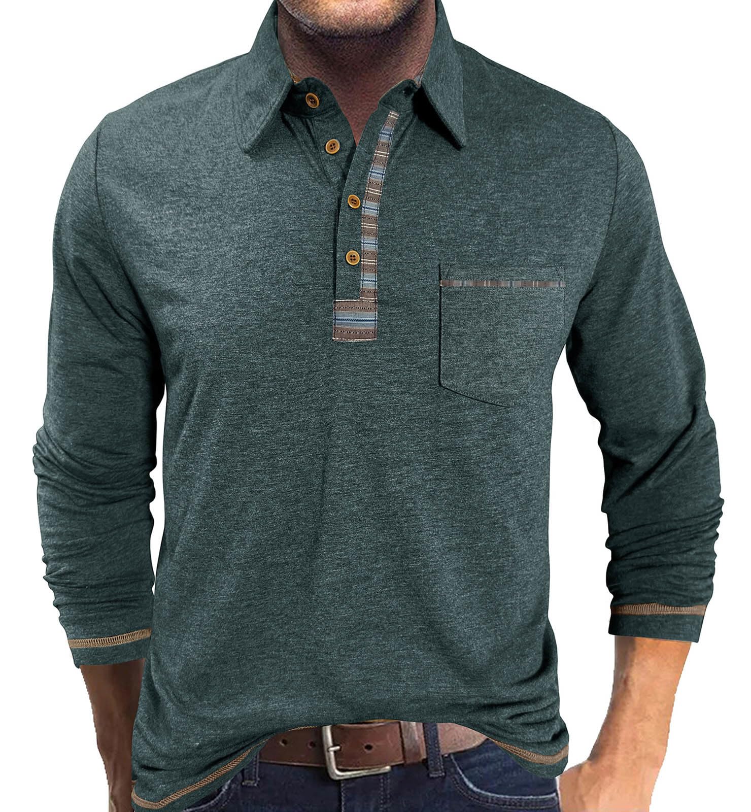LAOARA Poloshirt Herren Langarm Polo Shirts Tshirt Männer mit Tasche Kragen Brusttasche Langarmshirt Tops M-3XL