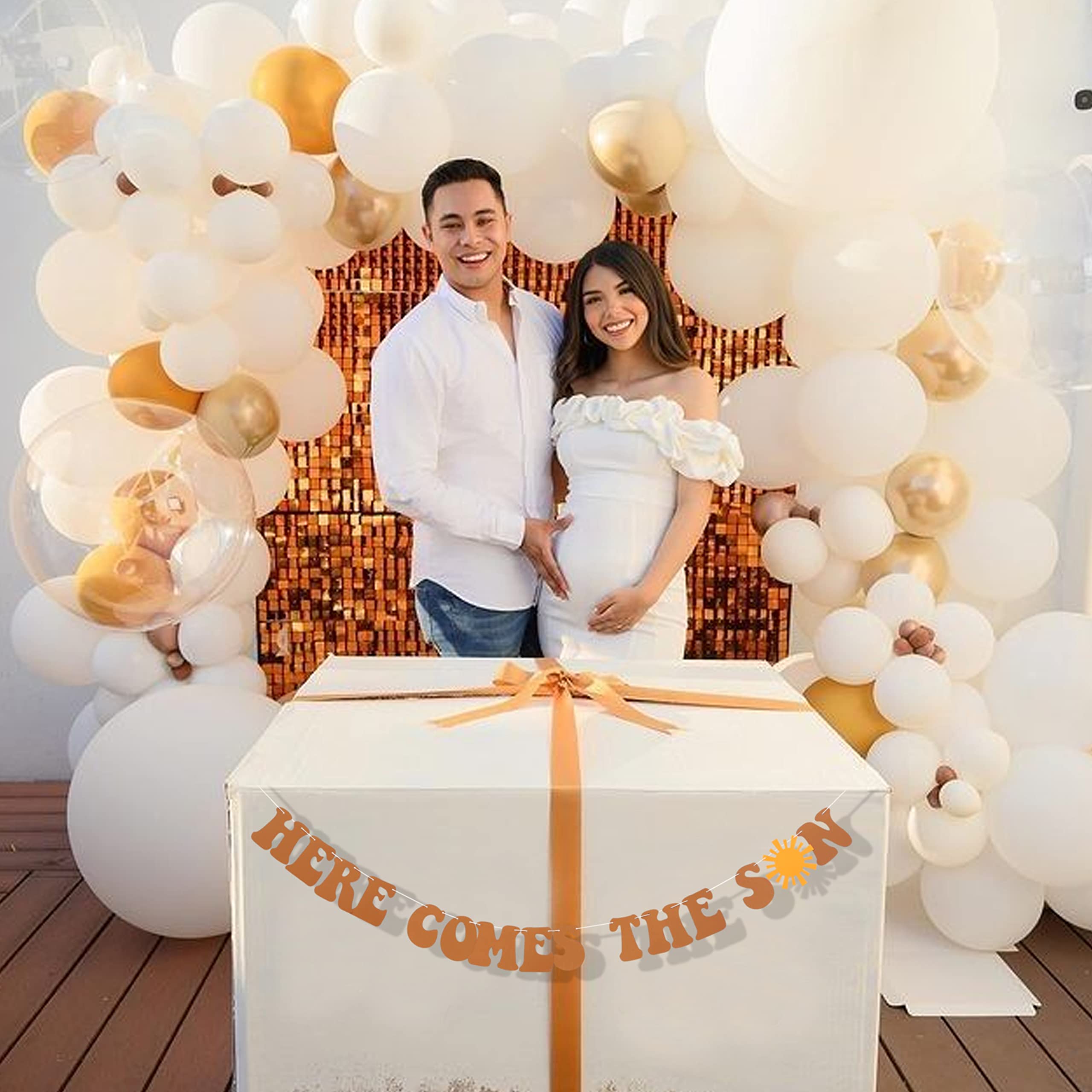 Here Comes The Son/Sun Baby Shower Banner - dekoracja na baby shower, 'It'S A Boy, Baby Shower Party rekwizyty fotograficzne' baner, girlanda z literami chłopca (BANNER COME SUN)