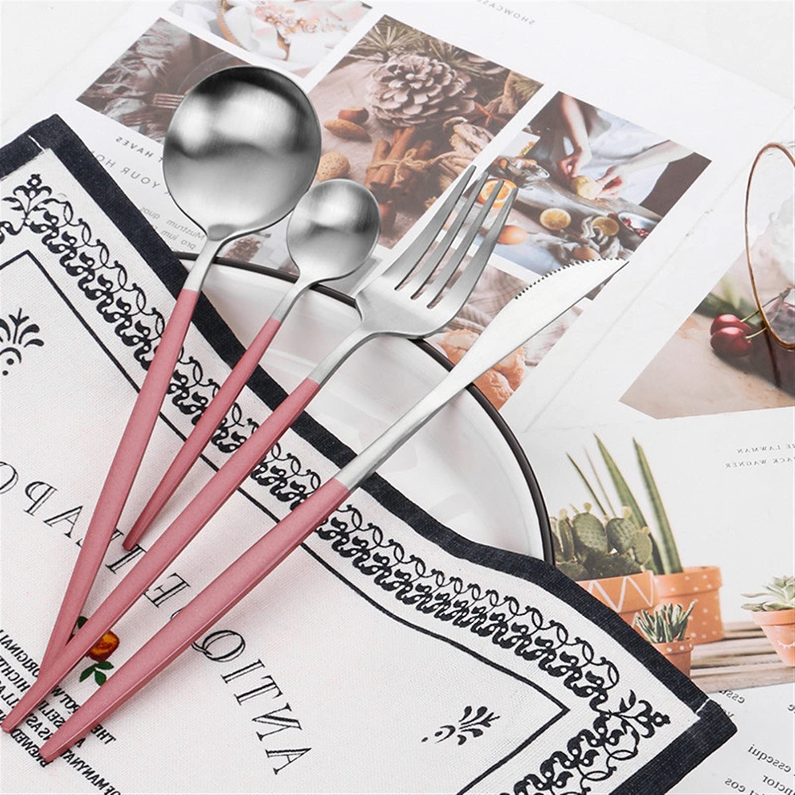 Edelstahlbesteck Set Geschirr Forks Löffel Messer Geschirr Set Matte Küche Abendessen Set (Color : YF3 white silver)