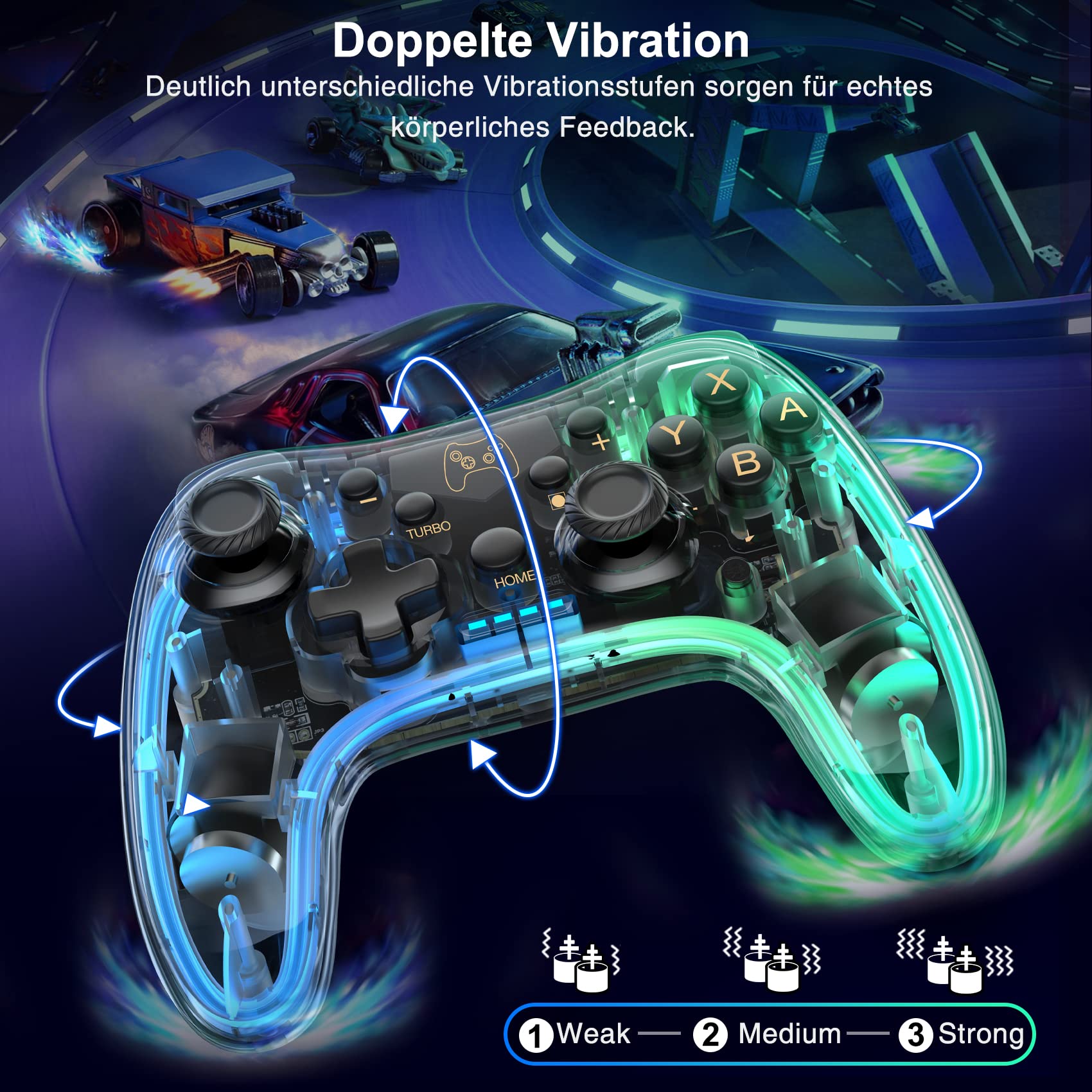 HASACOOL Manette Switch Pro avec transparent/lumineux/réveil/application de contrôle sans fil compatible avec Android/iOS/PC, Switch pour Switch/Lite/OLED