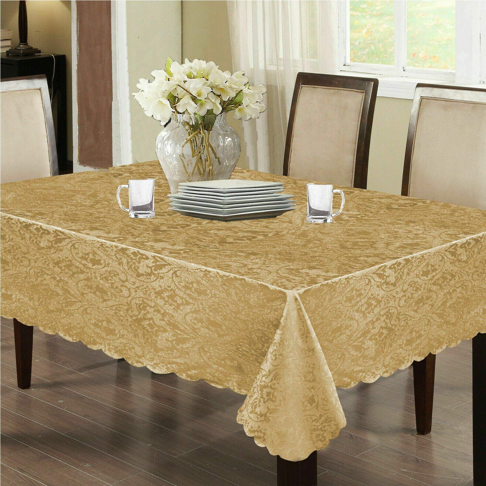Householdfurnishing Modern Large Rectangle Round Damask Table Cloth Cover Napkin Table Cloths Runner (Gold, Round Cloth 70")