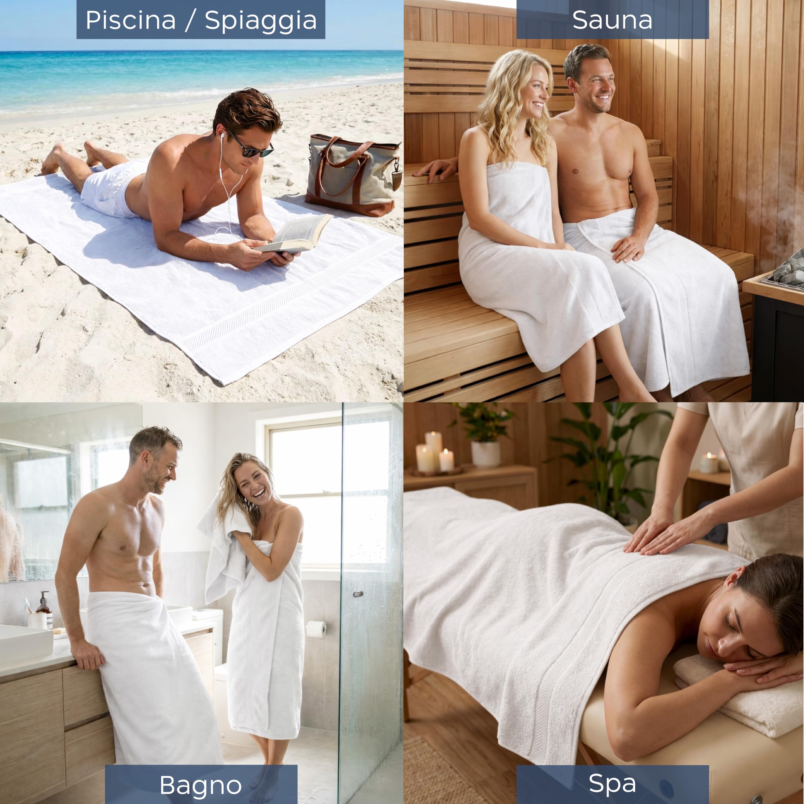 Twinzen Asciugamano Bagno Grande 100x200 cm – Telo Bagno e Telo Doccia Grande XXL in 100% Cotone, Assorbente e Morbido, Con Passante, Certificato OEKO-TEX, Bianco