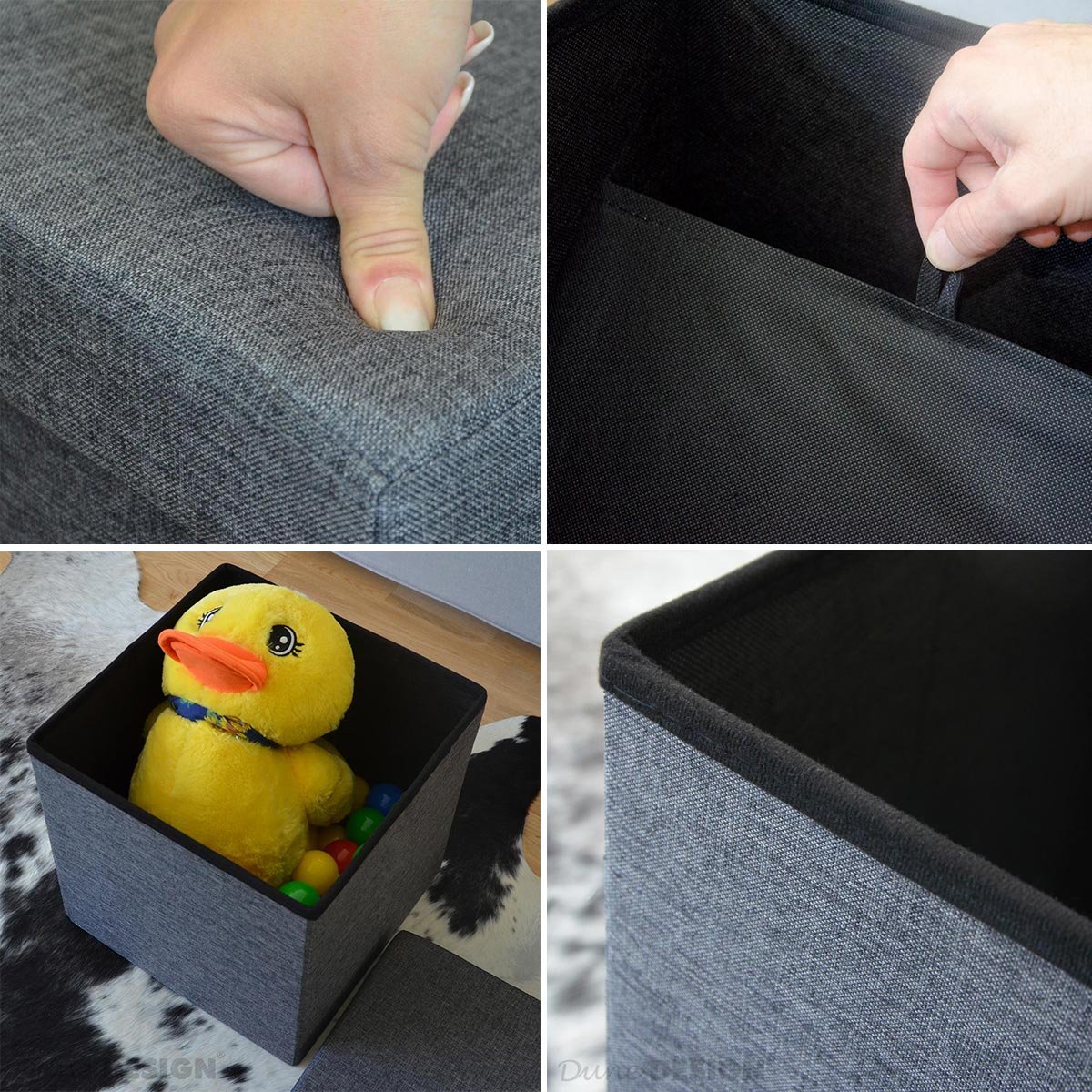 DuneDesign Contenitore - 38x38x38 cm - Pouf pieghevole con coperchio imbottito - Sgabello poggiapiedi Tavolino Contenitore stabile - Capacità 42 l - Installazione Salotto Camera da letto Ingresso