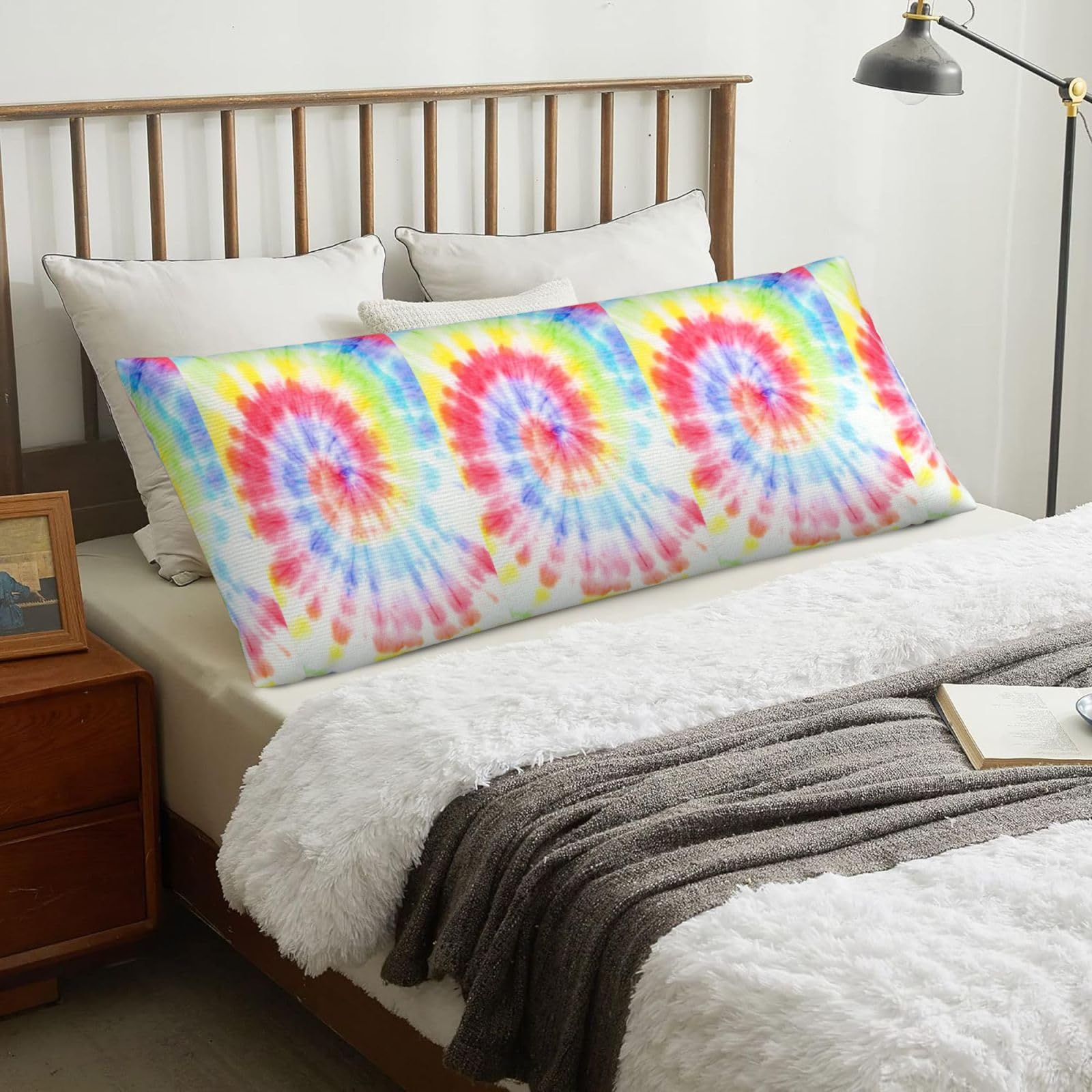 Tie Dye Rainbow Spiral Swirl, Body Pillow Cover with Zipper,Long Body Pillowcase 20 x 60 in