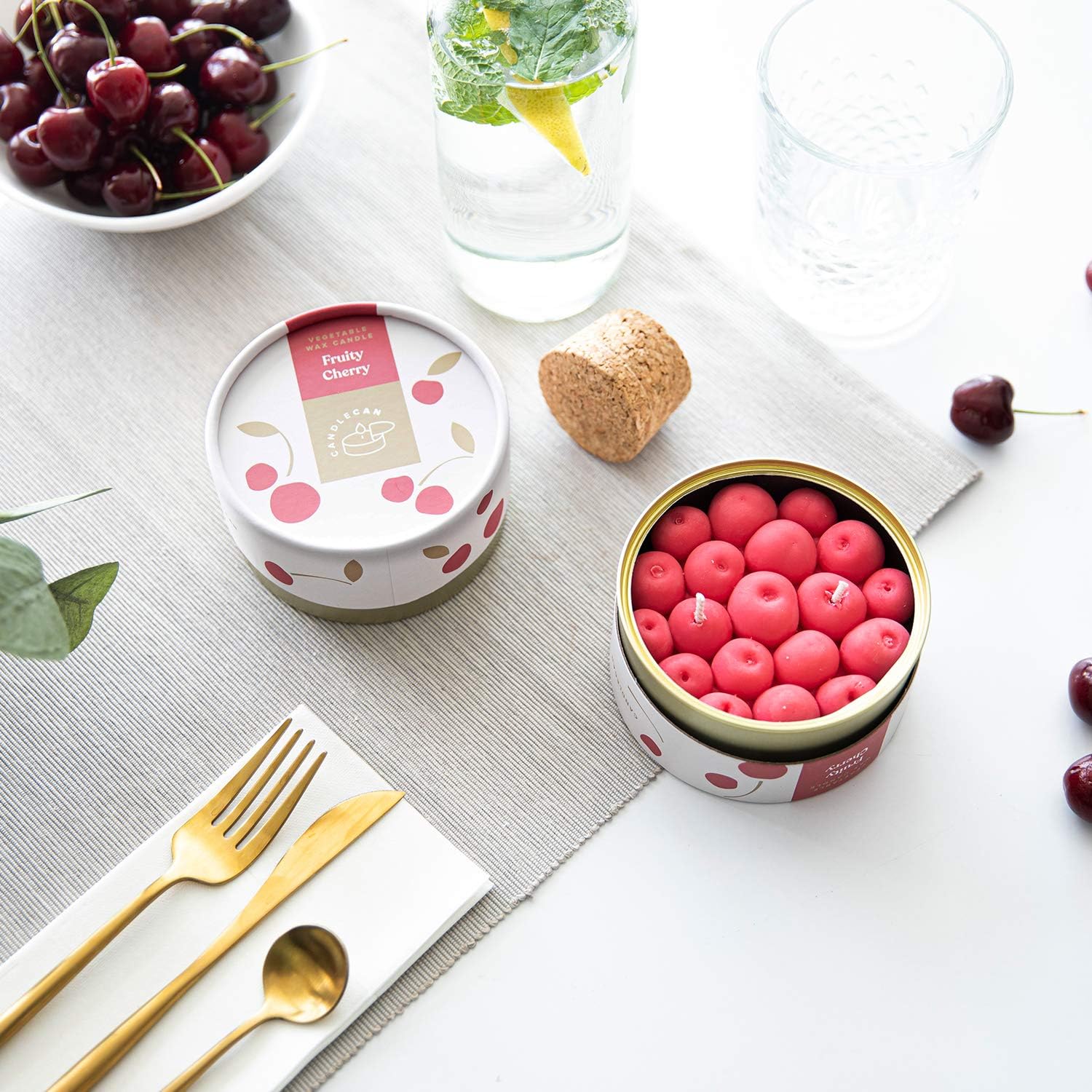Candlecan Fruity Cherry Candle - Large Real Scented Candles for Women, Foodies - Gold Tin Candle for Home Gift - Vegetable Wax - Long Burning 30h