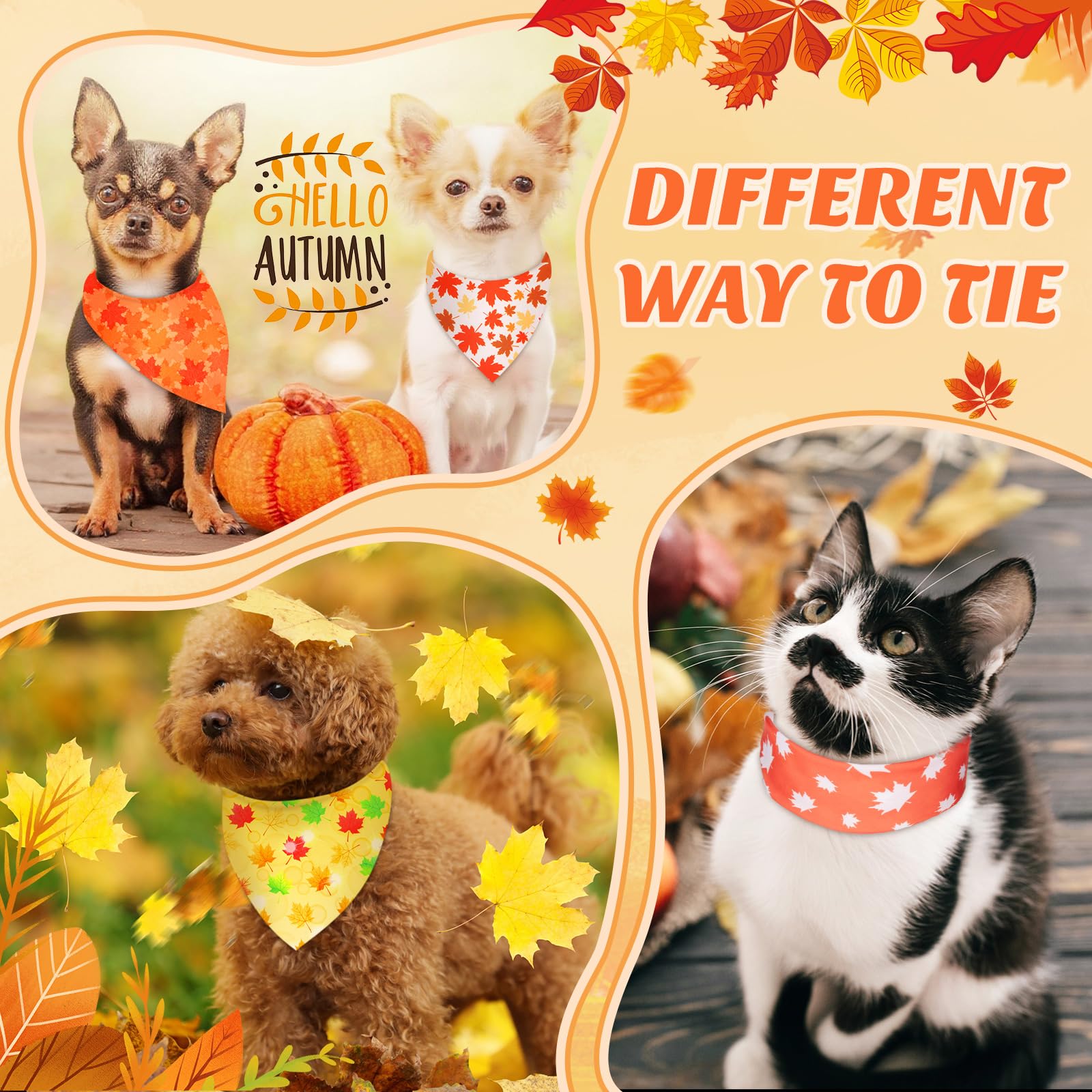 Chunful Lot de 120 bandanas pour chien pour l'automne, Thanksgiving, Halloween, Noël avec motif feuille d'érable, citrouille, fantôme, bonhomme de neige, triangle réglable pour animal domestique pour