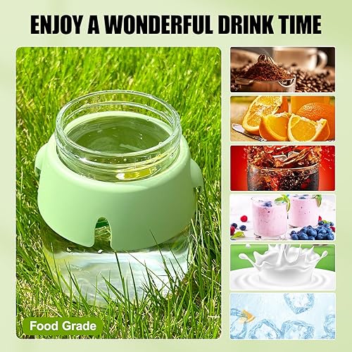 Miniatura 7 de Botella de agua de vidrio con correa, botellas de agua de 30 onzas con tapa y popote, bonita botella de agua con asa, 2 formas de beber, popote