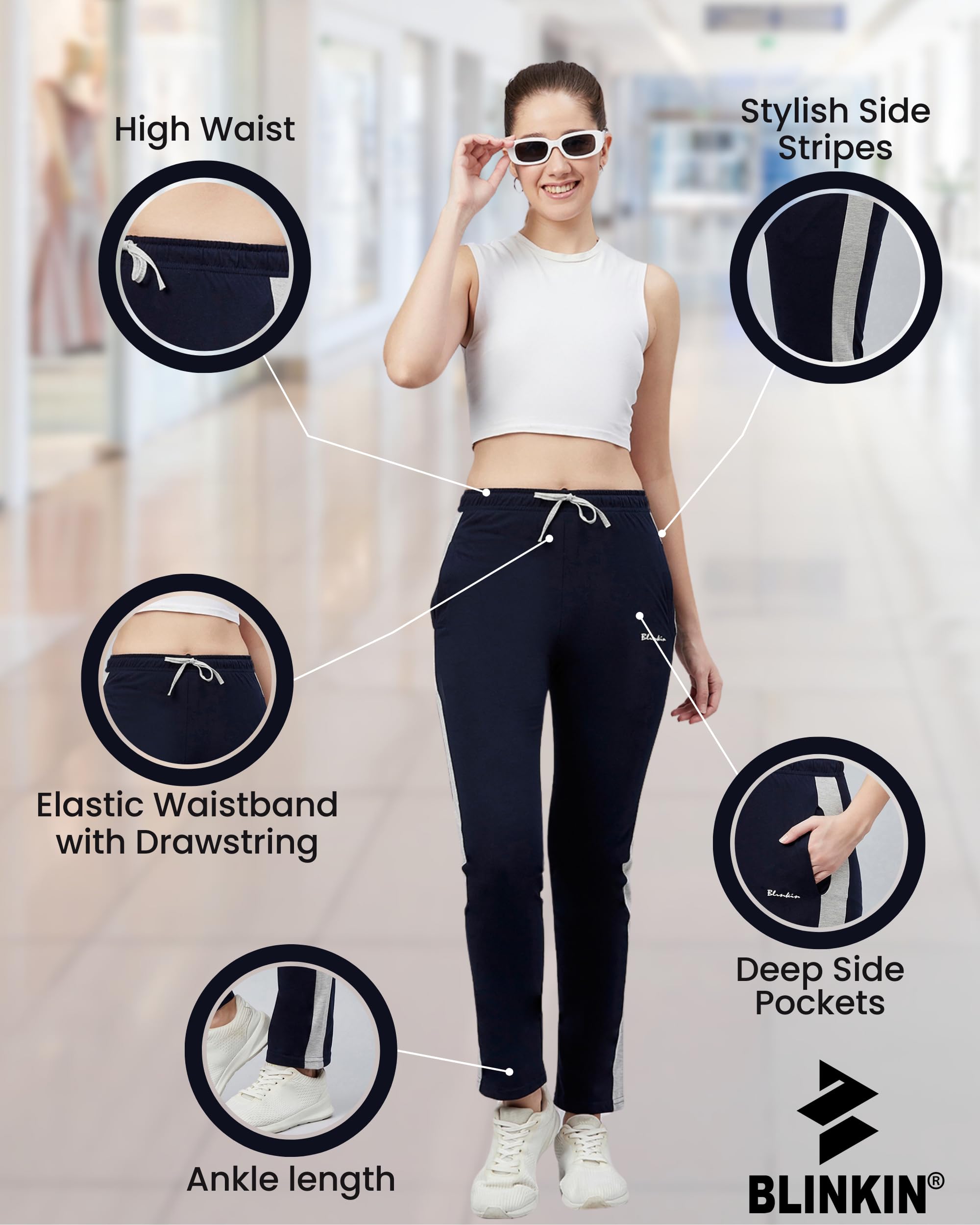 BLINKIN Women's Cotton Pajamas Combo, Pack of 2 - Black|Navy, Size L - Ultimate Relaxed Fit Track Pants for Women, Night Wear & Comfort Wear - Image 5 thumbnail
