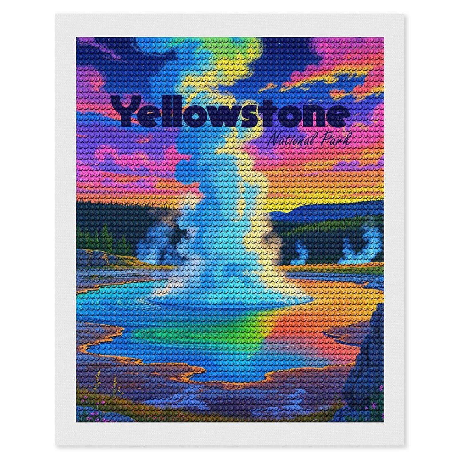 Junmoney Yellowstone National Park Colorful Landscape Round Drill Diamond Painting 16"x20", Satisfying Creative Project, Complete Accessories, Printed Canvas