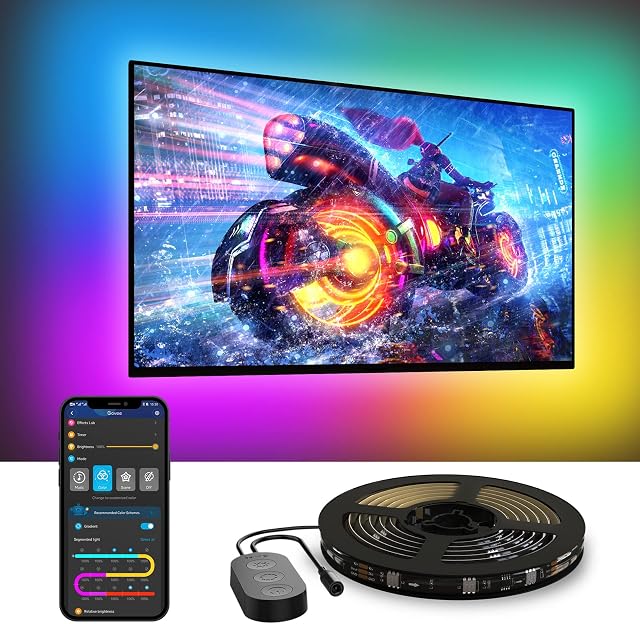 Éclairage LED arrière de télévision Govee, Bandes lumineuses LED RGBIC intelligentes pour téléviseurs de 55 à 65 pouces | 99+ modes de scène, synchronisation musicale, contrôle APP Bluetooth et Wi-Fi, fonctionne avec Alexa et Google Assistant, Adaptateur, 12.5ft/114 LEDs