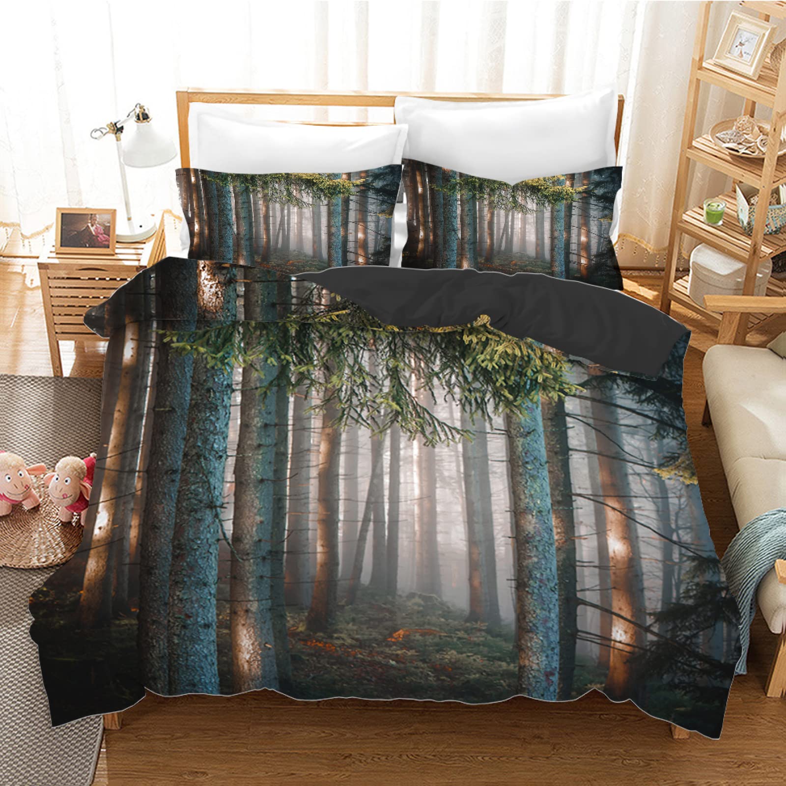 Parure de lit 90x190 enfant bois gris en microfibre 110g avec sa taie d'oreiller