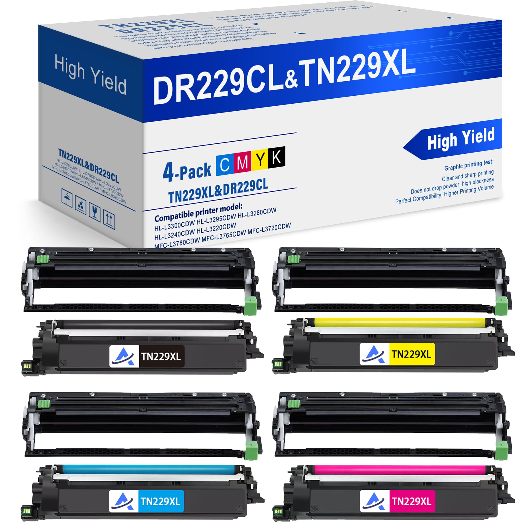 Amazon.com: DR229CL Drum Unit Set & Compatible TN229xl Toner