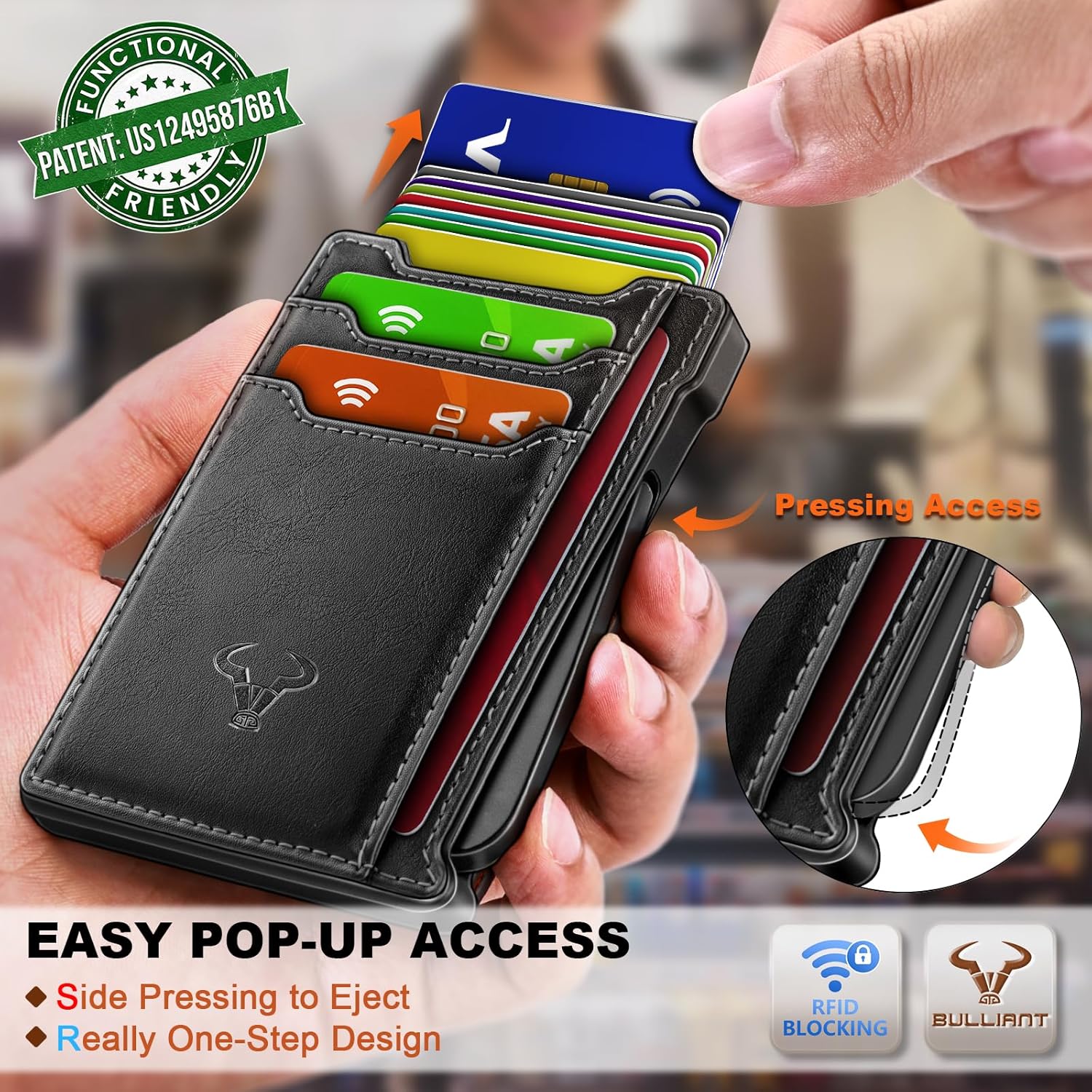 BULLIANT Men Wallet-Slim Money Clip Wallet Metal Card Case With Pop up Access 9 Cards RFID Blocking Pocket Fit - Image 2