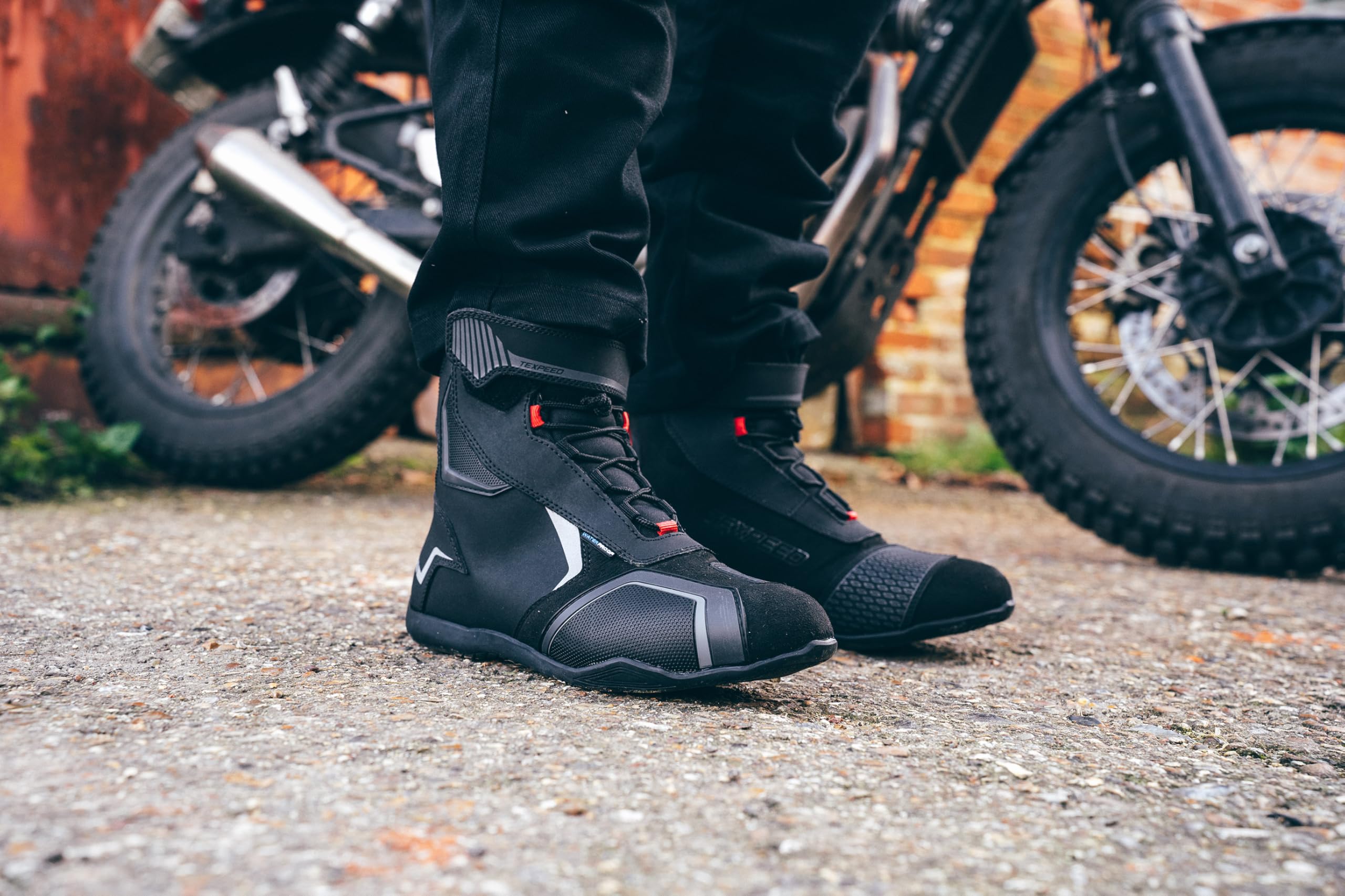 Motorradstiefel Herren Wasserdicht - Rennstil/Touren Geprüft Biker Leder Schuhe - Schwarz - Kurze Länge - Größe 45 EU