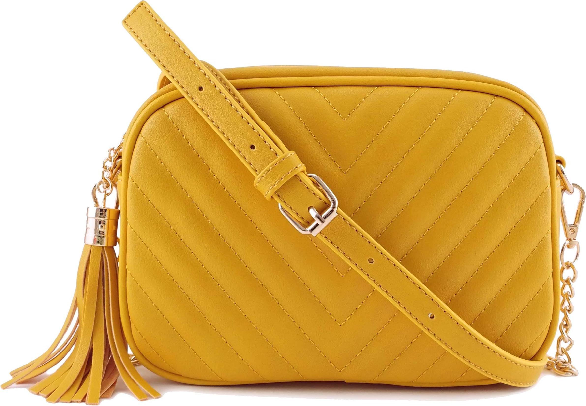 Simple Shoulder Crossbody Bag With Metal Chain Strap And Tassel Top Zipper