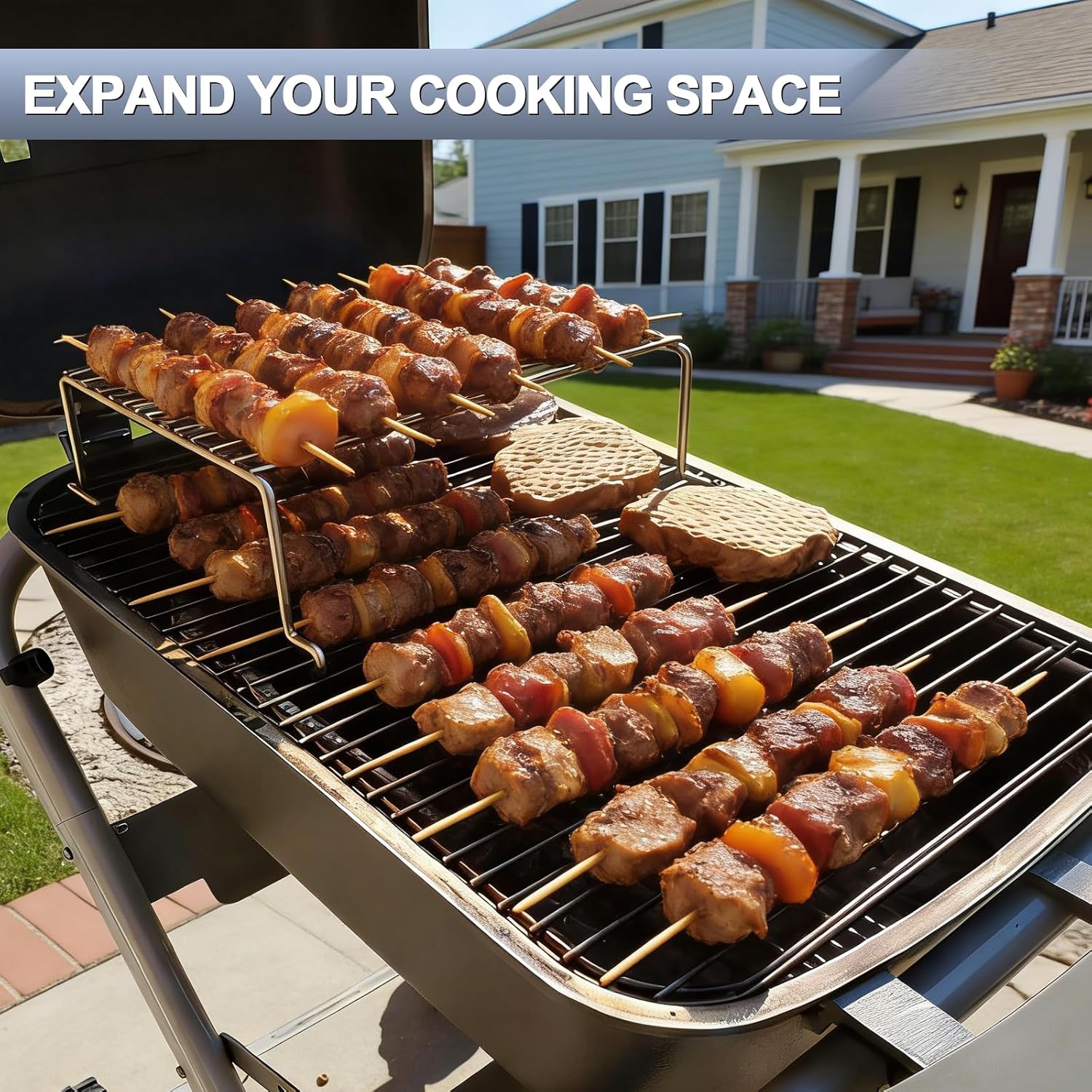 Grill Warming Rack for PK Grills PK99030, 304 Stainless Steel Expandable Cooking Grid Compatible with Littlemore Raised Barbecue, Multi-Level Heat-Resistant Rack for Keeping Food Warm, 12" x 9.45"