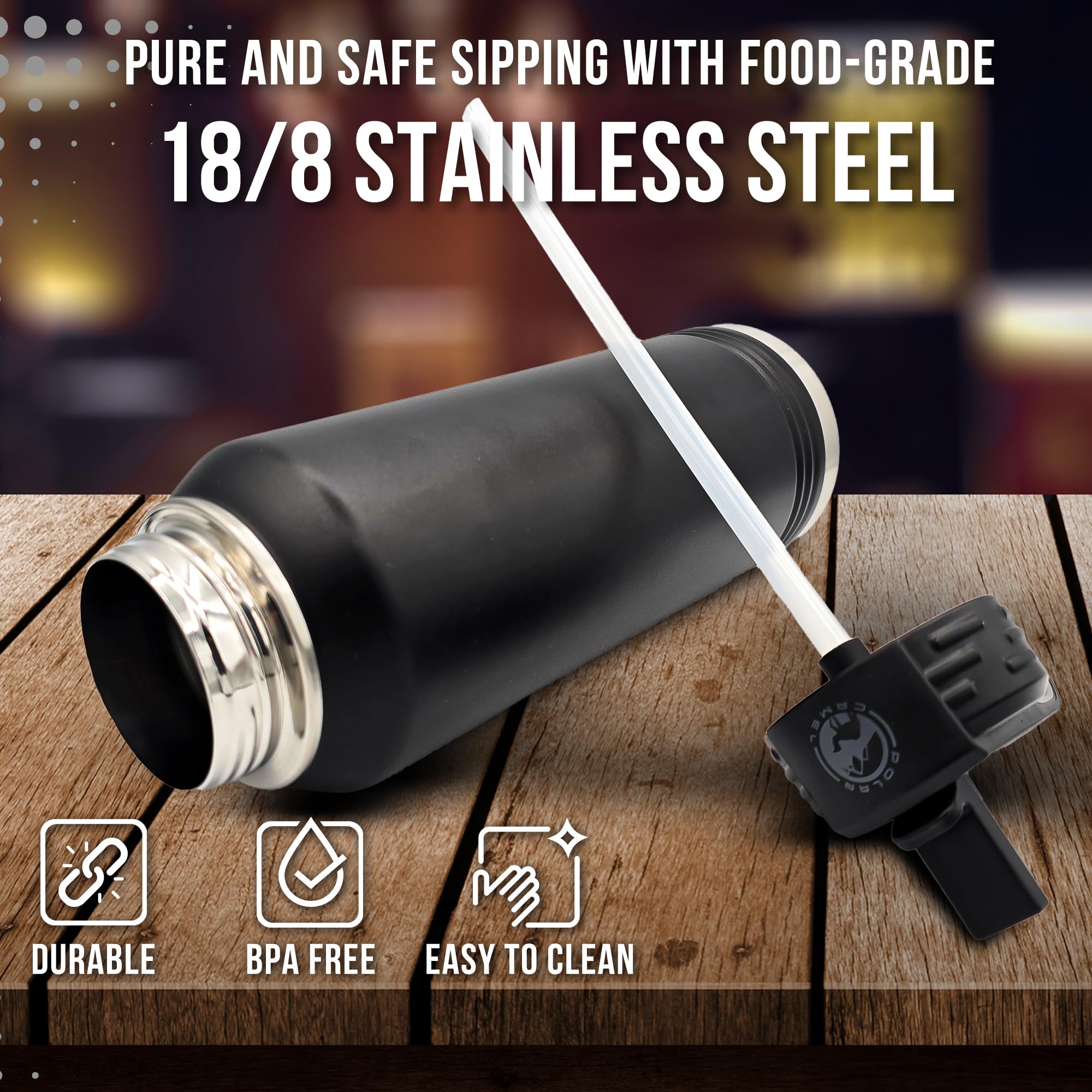 Lineman Water Bottle - 32oz Insulated Engraved Stainless Steel Flip Top With Straw Gift - Black