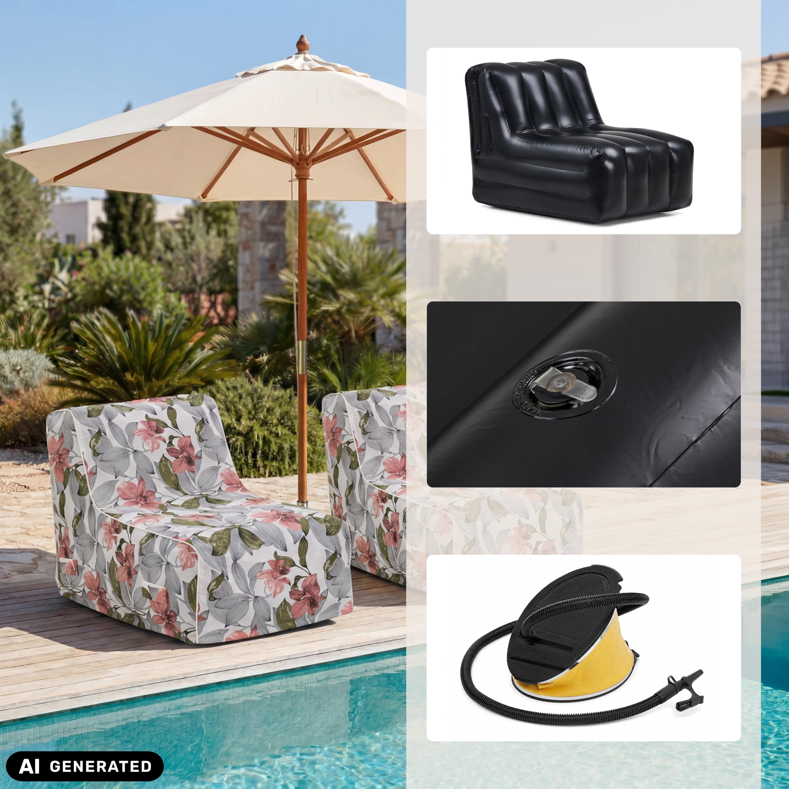 Fauteuil Gonflable avec Pompe à Pied | Canapé d'air, Pour jardin, Pour balcon, Pour terrasse