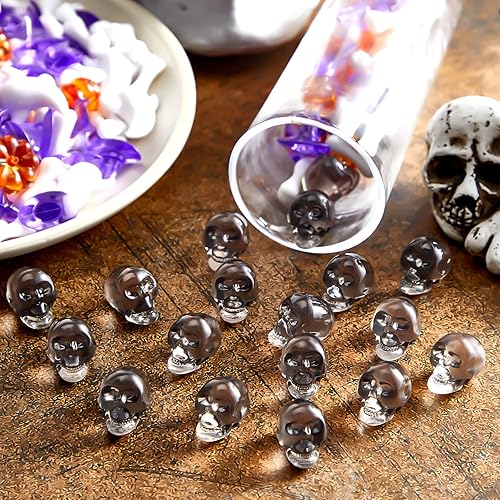 Miniatura 5 de 240 piezas de adornos de calabaza acrílica para Halloween, mini cabeza de calavera pequeña, sombreros de bruja pequeños, mini huesos de esqueleto,